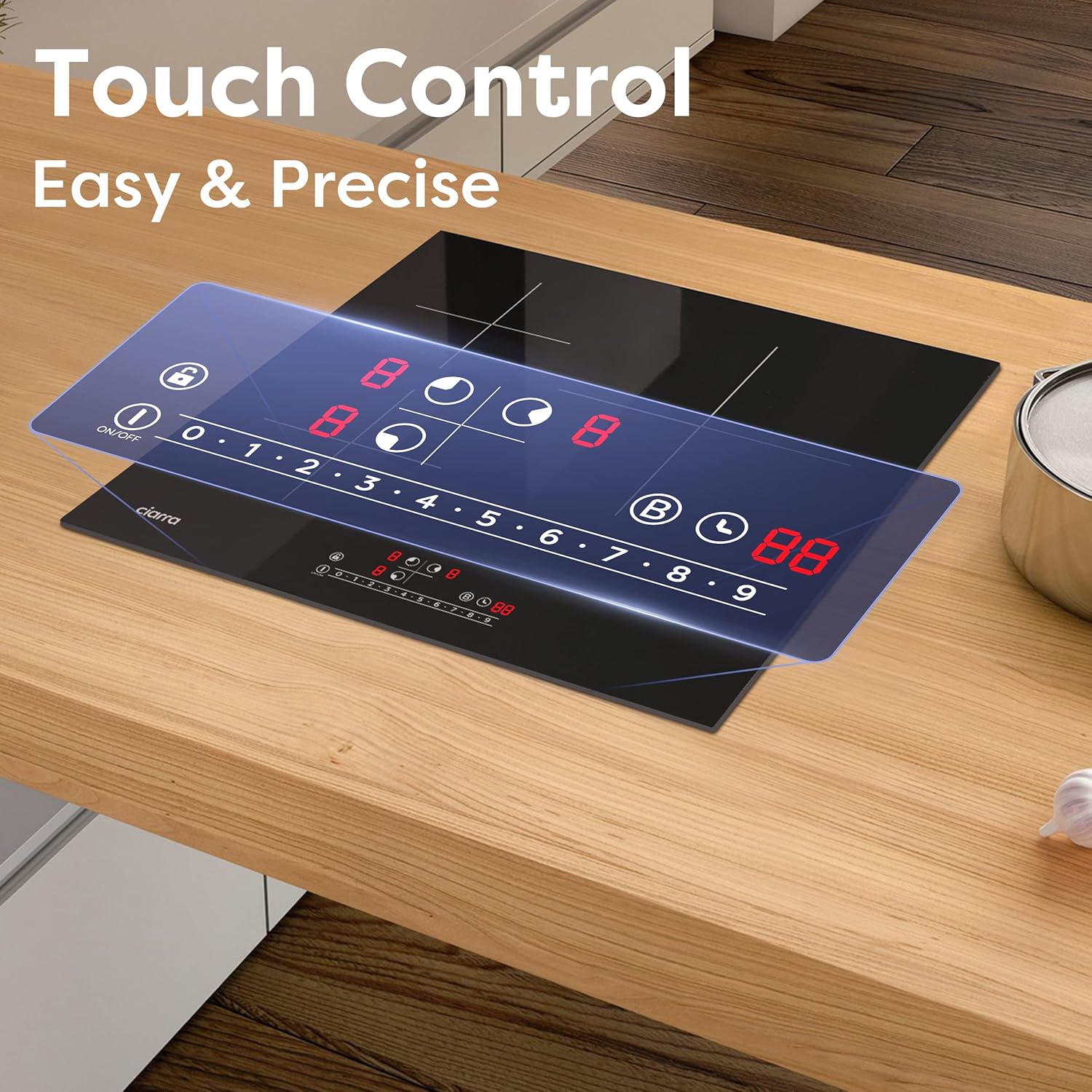 CIARRA Piano Cottura 3 Fuochi 60CM Piastra Induzione PowerBoost Accelera il Processo di Cottura, TouchSelect,Timer, CBBIH3B