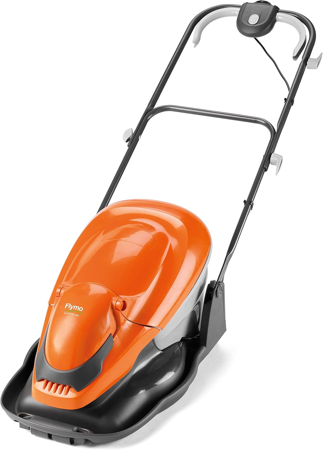 Flymo EasiGlide 360 Hover Collect Tosaerba – Motore da 1800 W, larghezza di taglio 36 cm, cestino raccoglierba da 26 litri, pieghevole piatto, lunghezza cavo da 10 m, colore: arancione/grigio, 36 cm