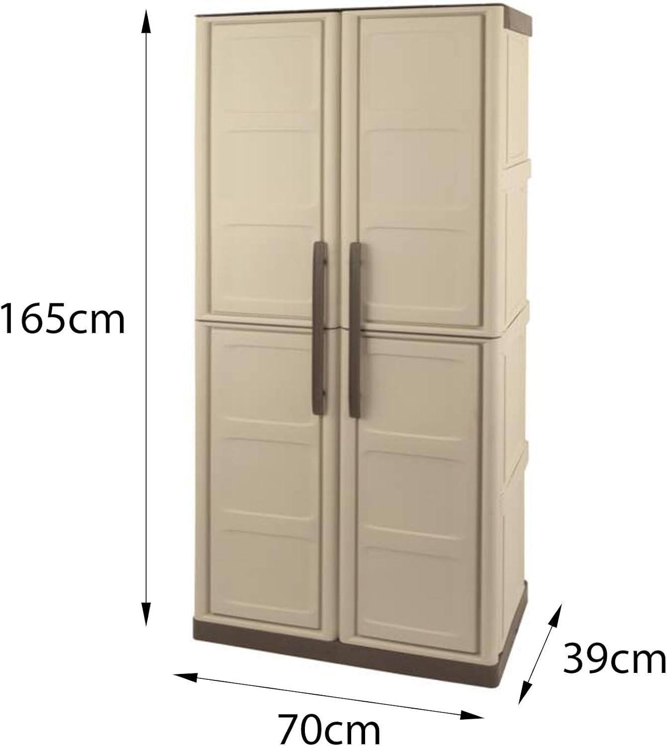 Dmora - Armadio da esterno Marchin, Mobile balcone multiuso, Armadietto outdoor 2 ante, 100% Made in Italy, Beige e Marrone, Finitura quadri, 70x39h165 cm