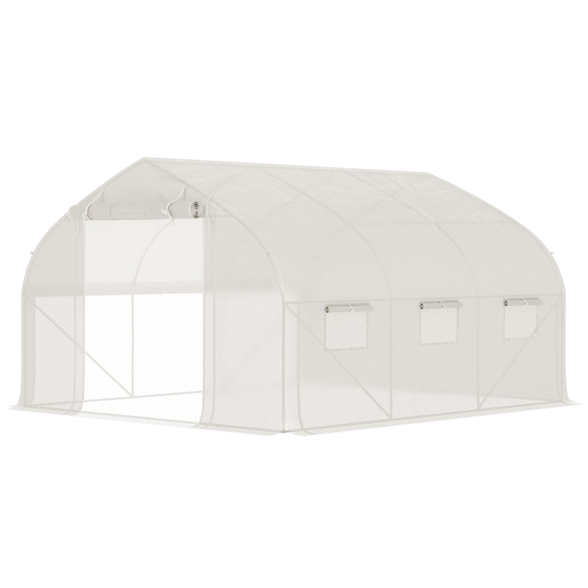 Outsunny Garten Tunnel-Gewächshaus 10,4 m² UV-Schutz aufrollbare Reißverschlusstür Mesh-Fenster 350 x 300 x 200 cm weiß