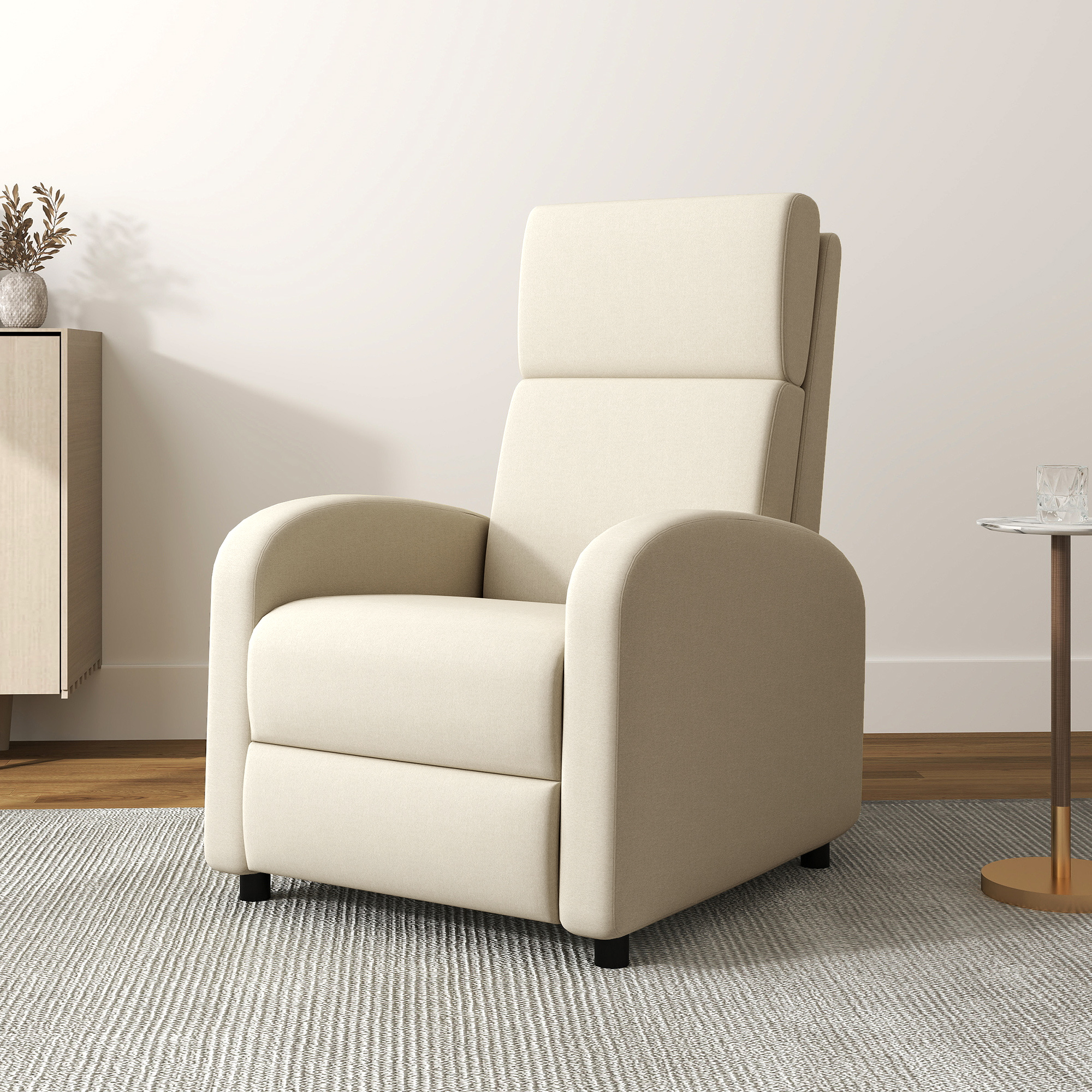 HOMCOM Relaxsessel Fernsehsessel, ausklappbare Fußstütze, neigbar bis zu 160°, 64 x 86 x 102 cm, Creme