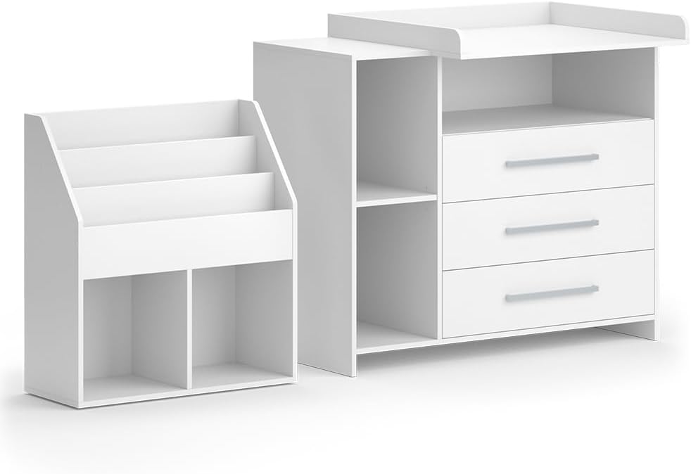 Vicco Set per cameretta Oskar, Bianco, 2 parti, con fasciatoio e libreria