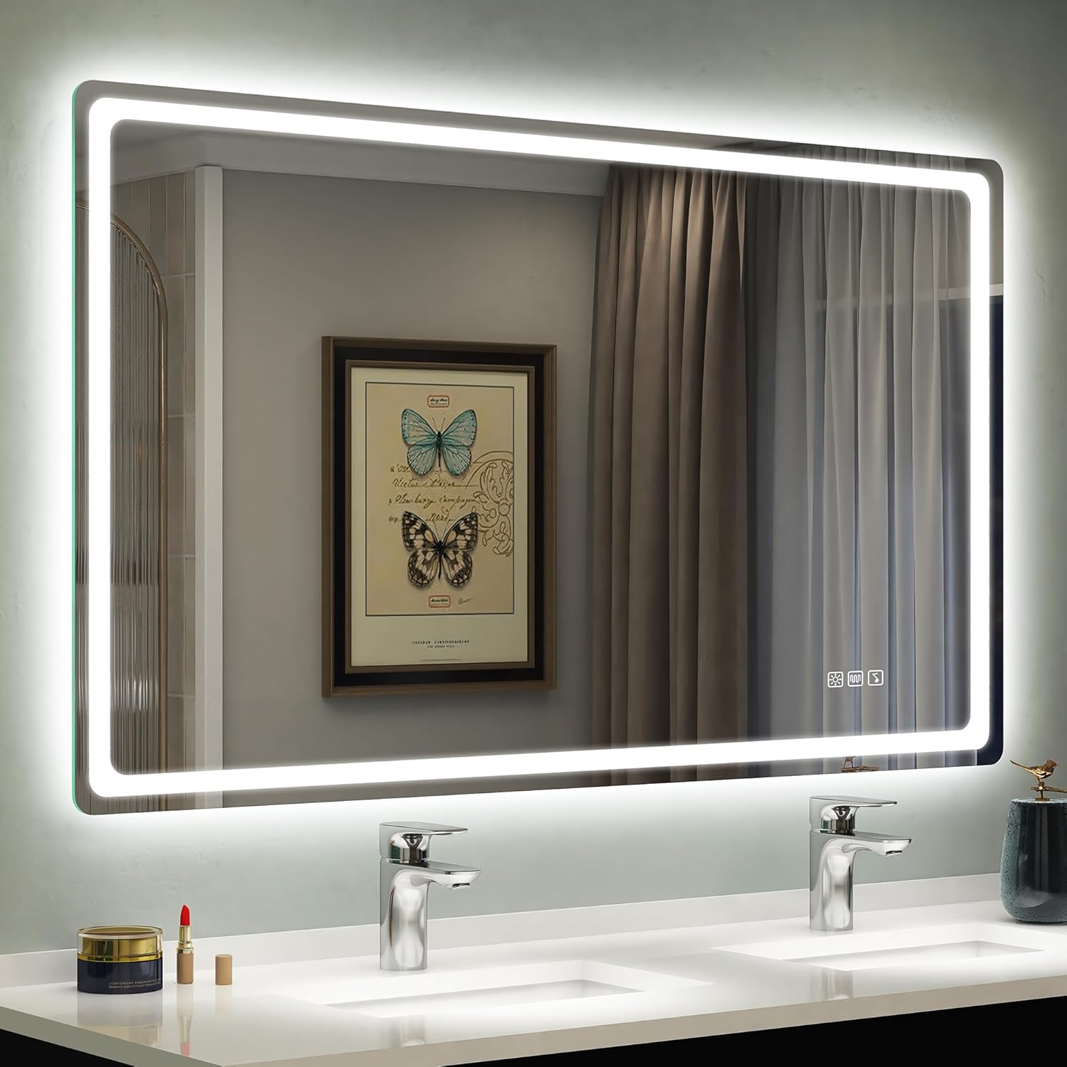 STARLEAD 120x70 cm Specchio-Bagno-con-Luce e Bluetooth, Specchio-Retroilluminato-Bagno con Antifog, 3 Colori Luce, Dimmerabile, Memoria, IP44, Vetro Temperato, Orizzontale/Verticale