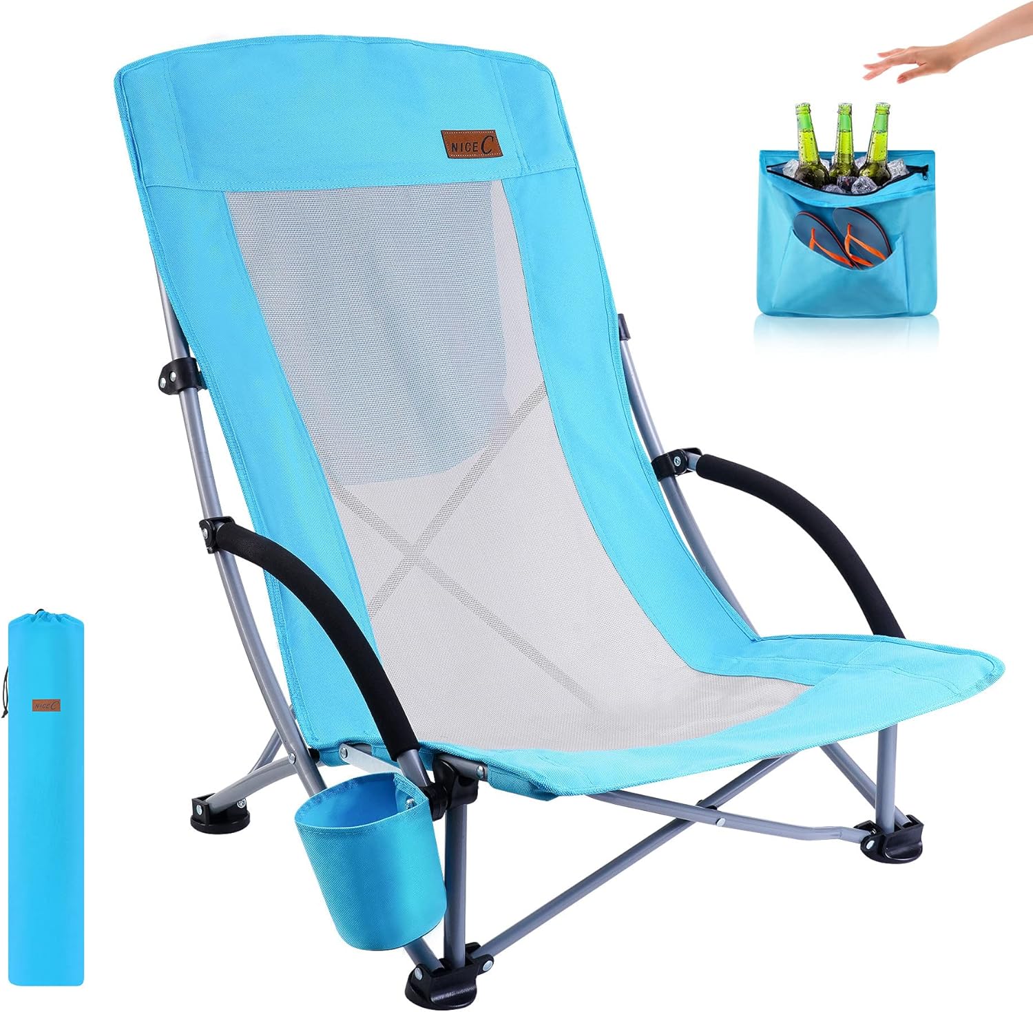 Beach Chairs for Adults 2 Pack w/Cooler Compact High Back