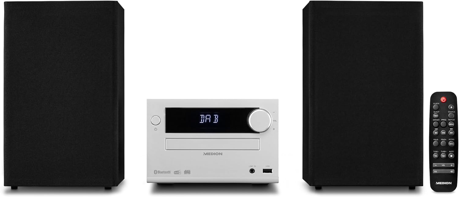 Micro MEDION Audio System E64482 Compact System (DAB+, CD Player, FM PLL Radio, Bluetooth, MP3 Player, AUX, Headphone/Earphone Socket, USB, Timed Off