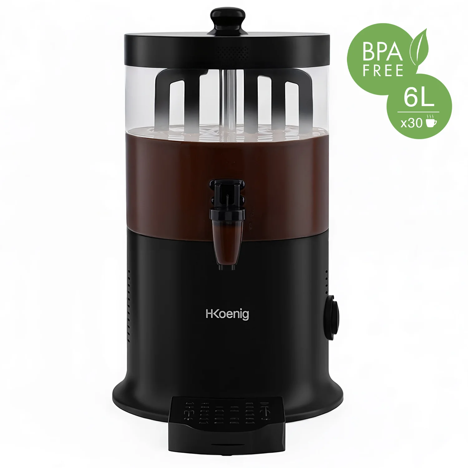H.Koenig SHK900 - Distributore cioccolata calda, CIOCCOLATIERA, capienza 6 litri, SENZA BPA, BPA Free, lavabile in lavastoviglie, colore NERO OPACO