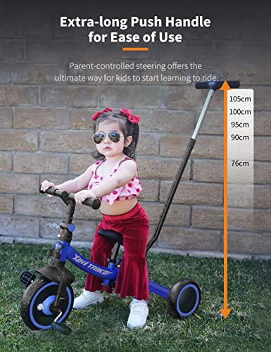besrey Triciclo per Bambini 7 in 1 con Maniglia di Spinta per il Genitore a 5 Altezza per 1 5 Anni, Triciclo per Bambini Pieghevole, Bici per Bambini con Frizione a Ruota, Ruote Più Grandi, blu : Giochi e giocattoli