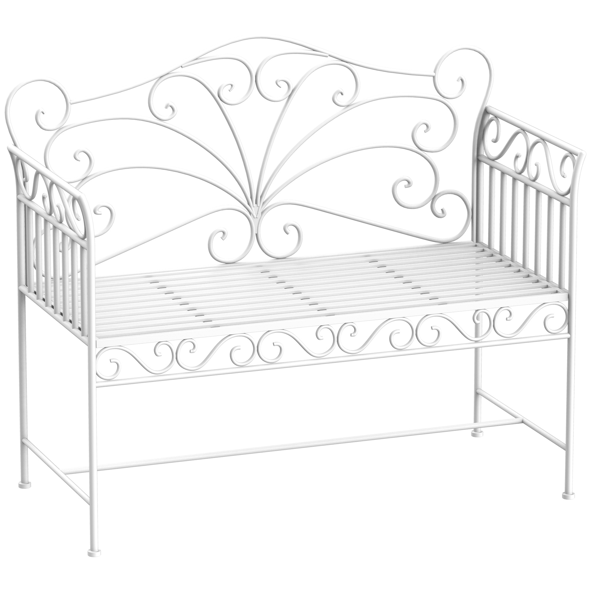 Outsunny 2-Sitzer Gartenbank robust, Parkbank rostfrei Sitzbank Bank Gartenmöbel 107cm x 55,5cm x 90,5cm, Weiß