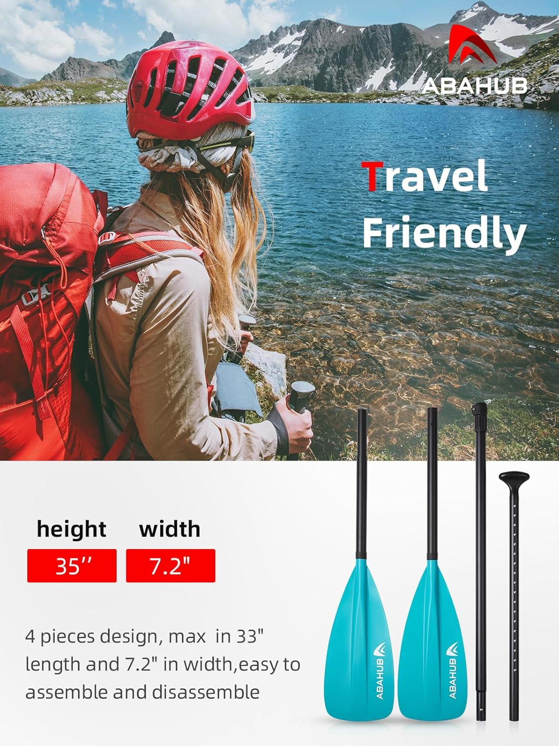 Abahub Pagaia SUP Alluminio Remi SUP Paddle Stand Up Paddle Telescopico 173-213 cm per Tavola da Surf Canoa SUP, Lama in Nylon di Plastica in Nero/Blu/Verde/Rosso/Arancione/Giallo