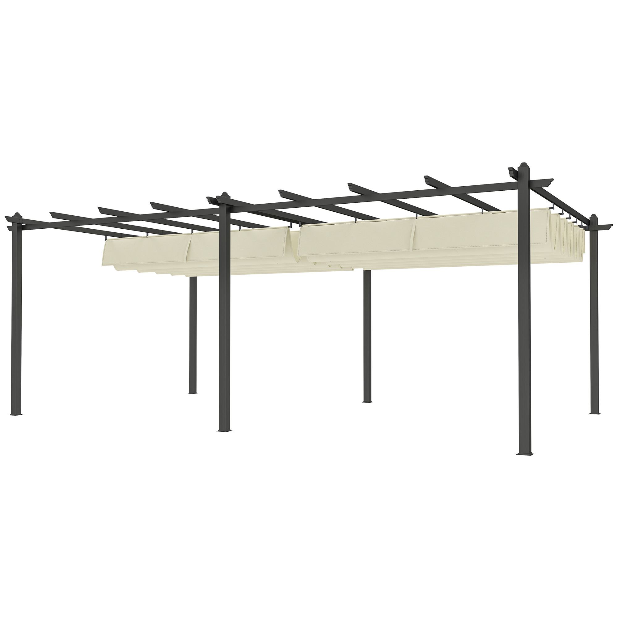 Outsunny Ausziehbare Pergola 3,5 x 6 m, Pergola für Terrasse, Aluminiumstruktur + Polyesterstoff - Beige