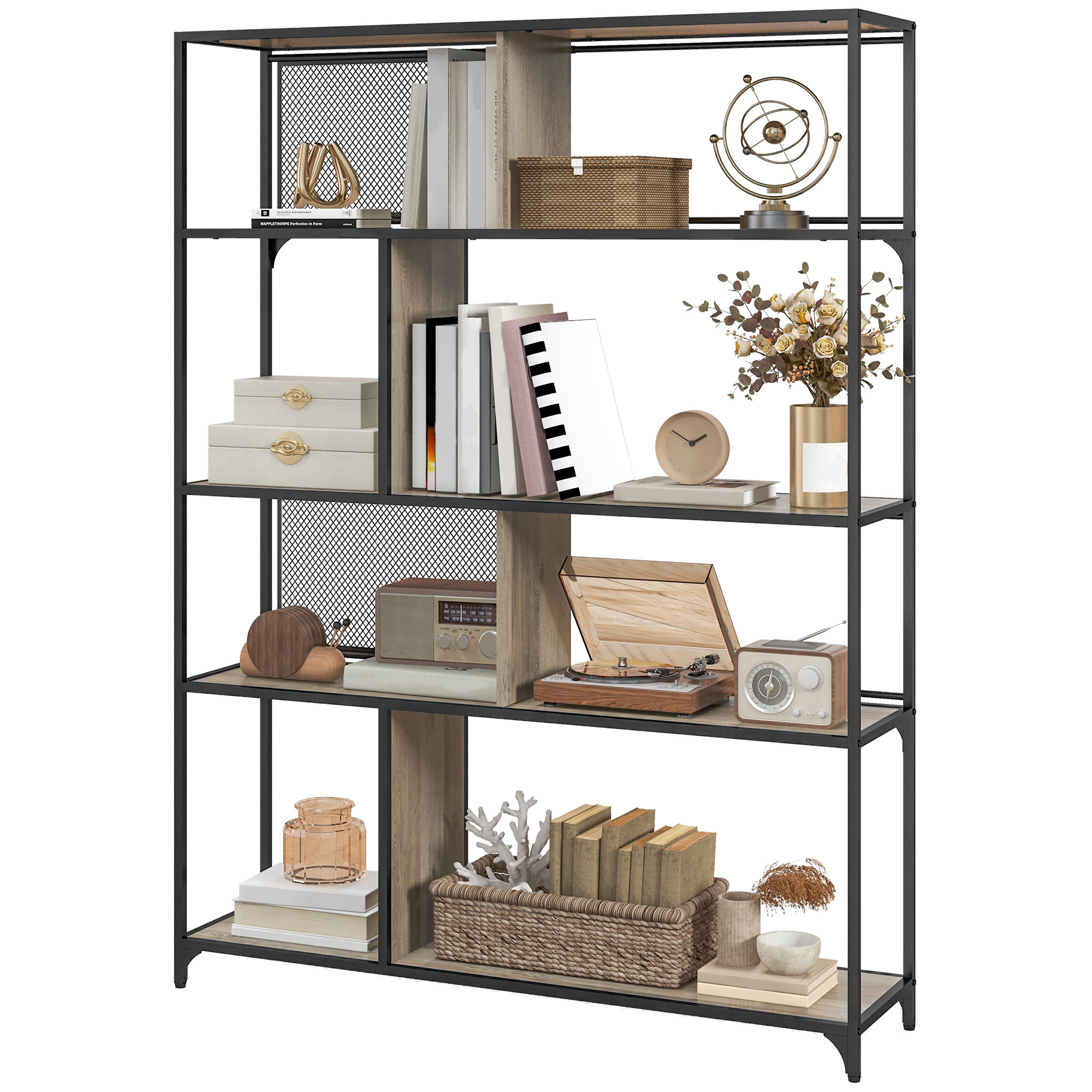 HOMCOM Bücherregal Aufbewahrungsregal mit 5 Ebenen Rahmen aus Stahl im Industrial Design - 120L x 30B x 161H cm