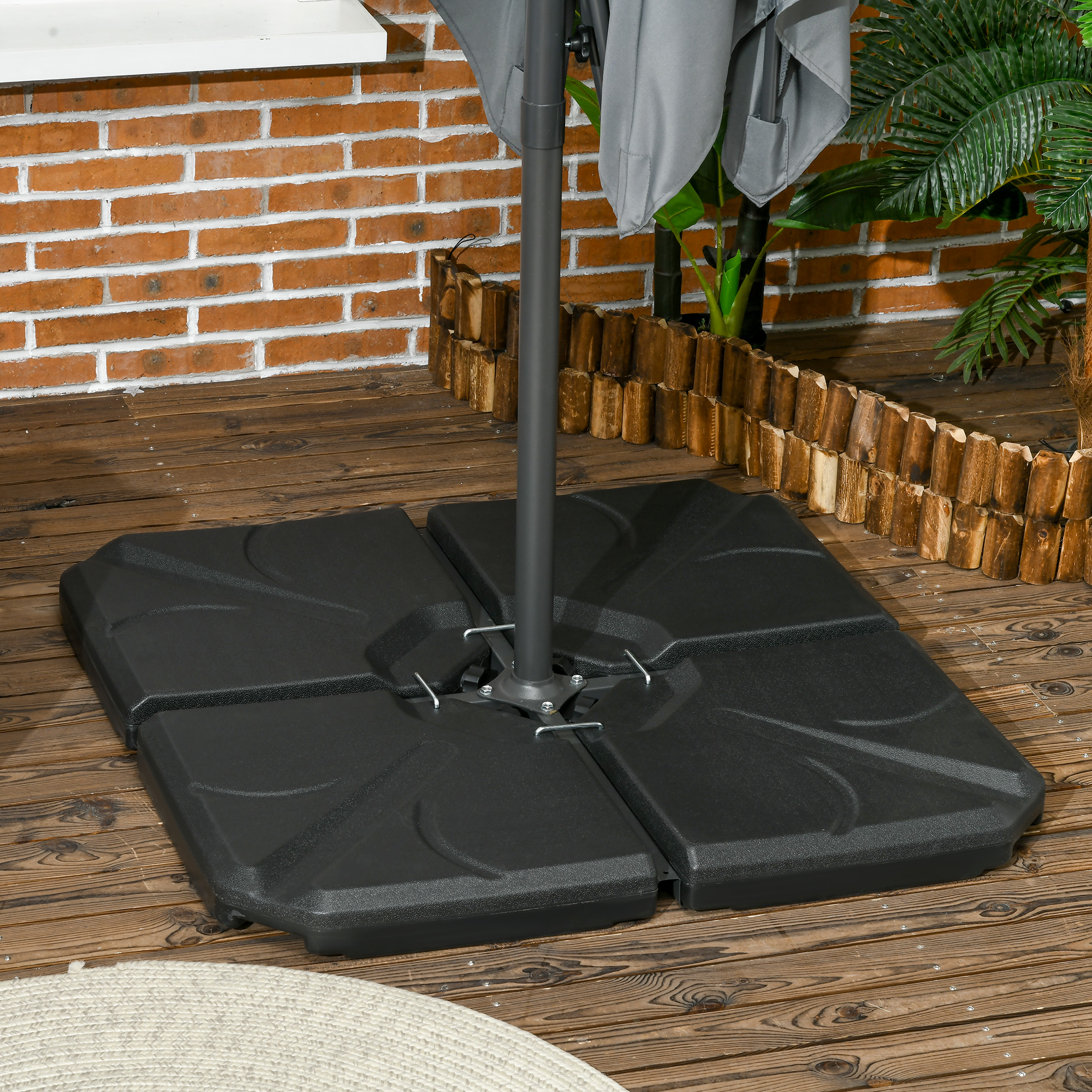 Outsunny Basisgewichte für Sonnenschirmständer, mit Wasser und Sand befüllbar, Kunststoff, 103L x 103B x 8,3H cm, Schwarz