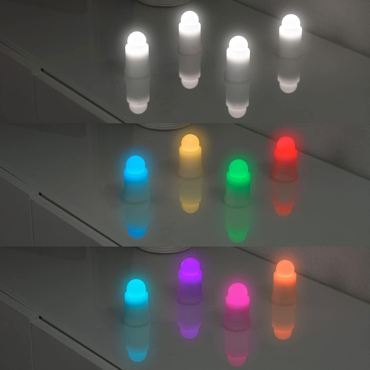 Lunartec LED Kerze Ladestation: 16er-Set wetterfeste LED-RGBWW-Kerzen mit Akku und Ladeschale, App (aufladbare Kerzen-Sets, mit Ladestation, Flamme)