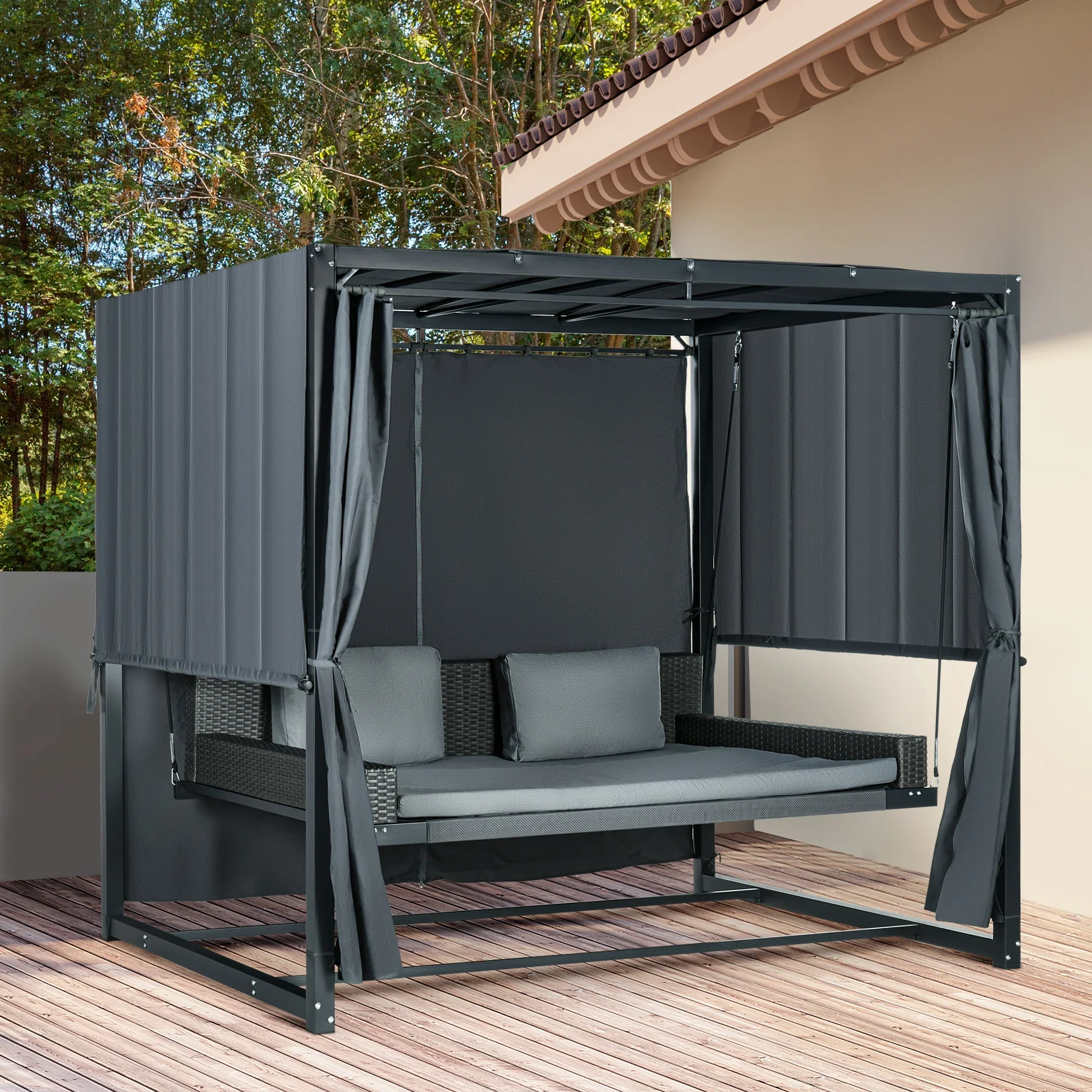 Outsunny Hollywoodschommel Outdoor 3-in-1 met luifel & privacyscherm