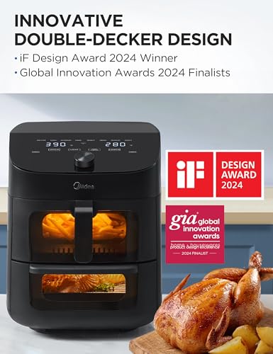 Midea Dual Basket Air Fryer Oven 11 Quart 8 in 1 Functions, Clear Window, Smart Sync Finish, Works with Alexa, Wi Fi Connectivity, 50  App Recipes for family meals, Bake, Roast, Grill, Broil, Toast : Home & Kitchen