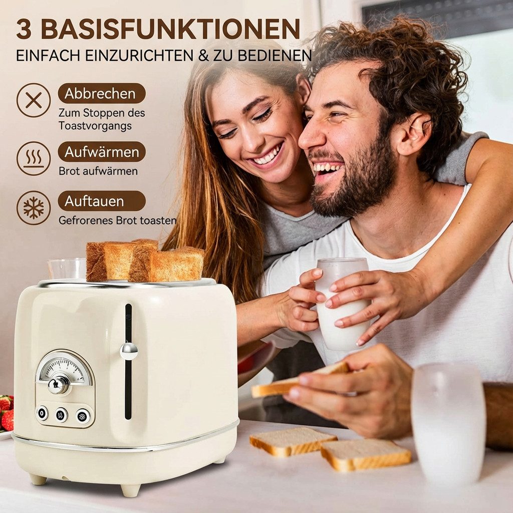 Toaster für 2 Scheiben, 2 kurze Schlitze, 6 Bräunungsstufen