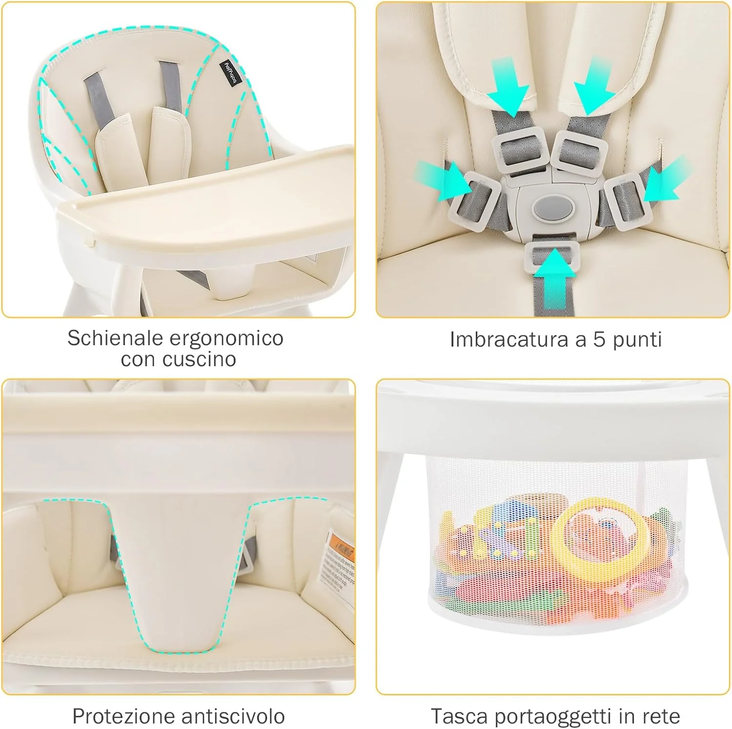 6 in 1 Seggiolone per Bambini, Seggiolone con Altezza Regolabile con Vassoio a 2 Livelli e Cesta, Centro Attività per Bambini, Set Tavolo e Sedia con Mattoncini per Bambini (beige)