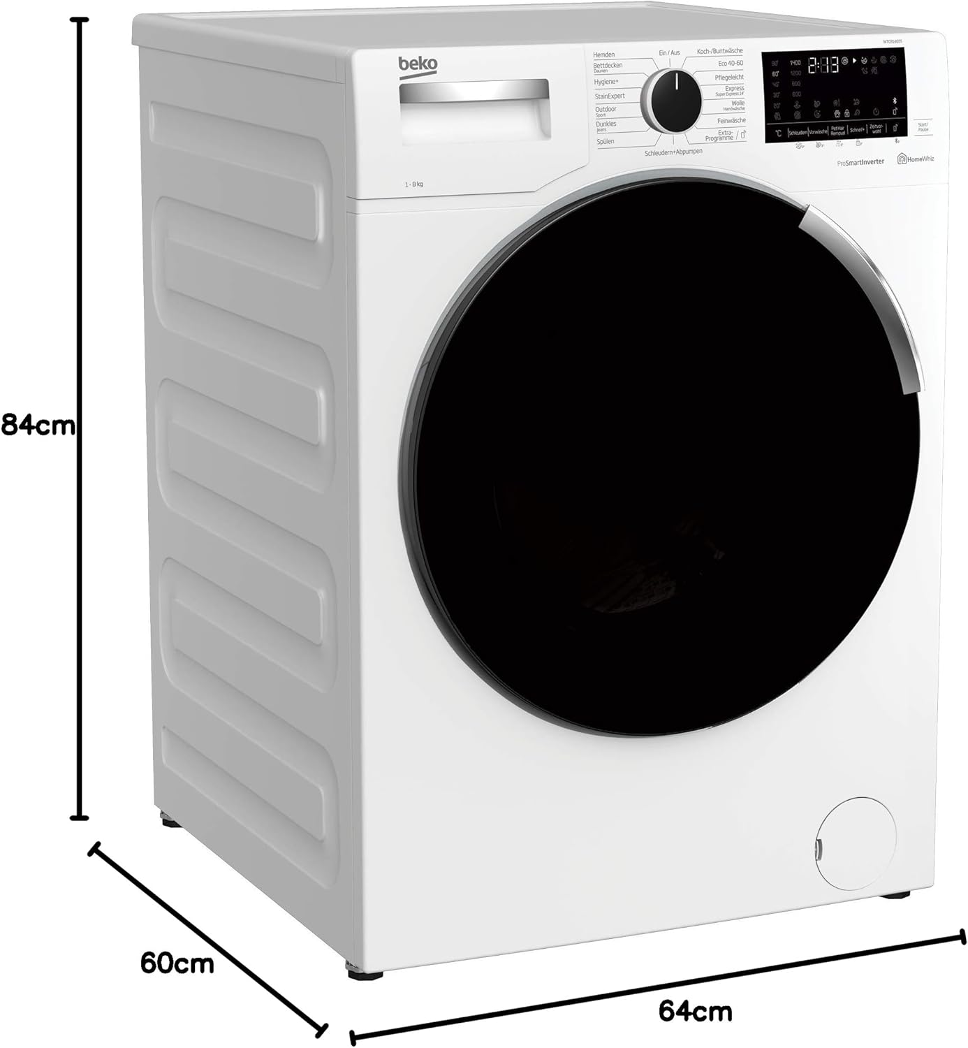 Beko B3WFU58415W1 b300 Waschmaschine, 8 kg, Waschvollautomat, Restzeitanzeige, Schleuderwahl, 1400 U/min, Dampffunktion, AddXtra-Nachlegefunktion, Bluetooth, Hygiene+ allergikergeeignet, Weiß