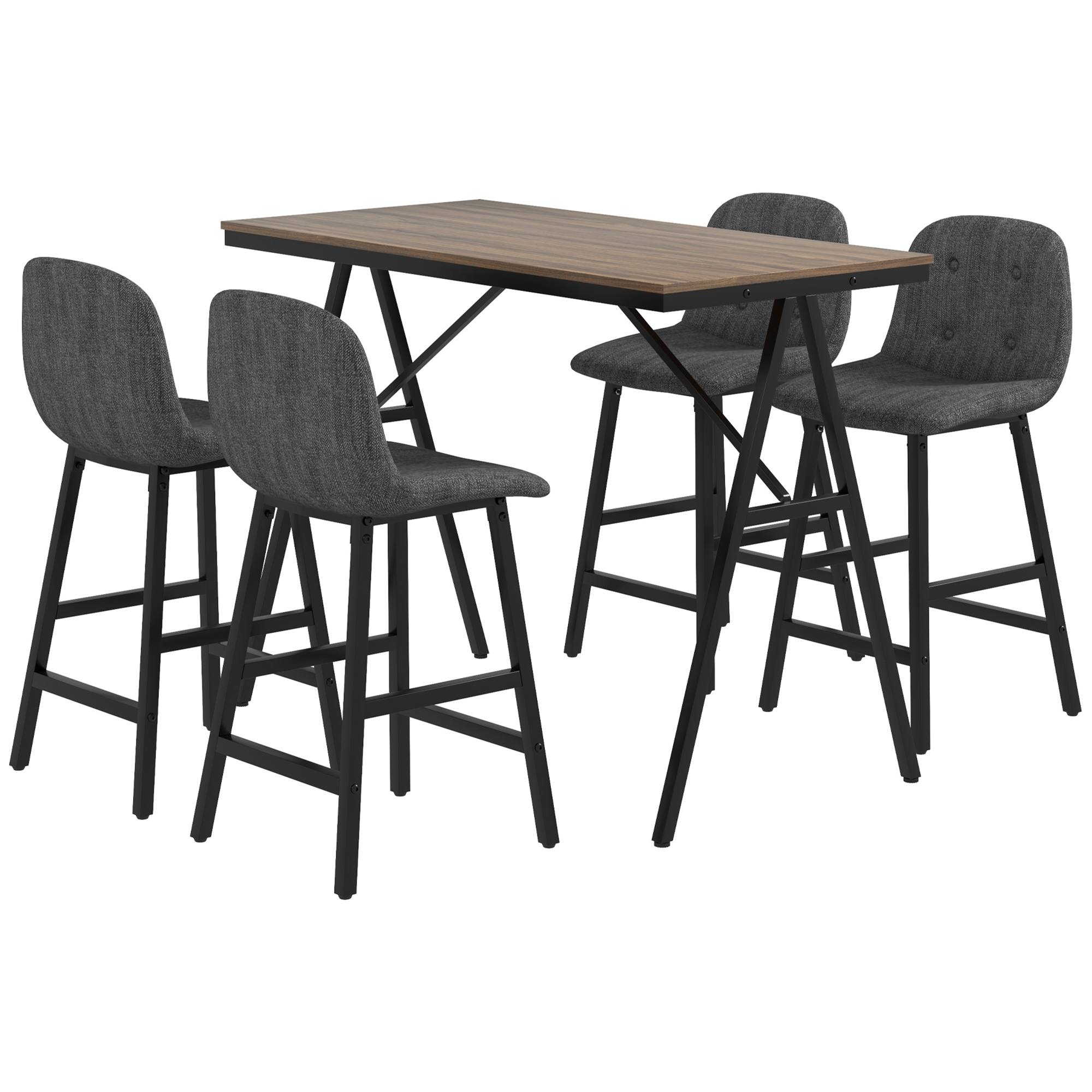 HOMCOM Bargarnitur 5-teilig, Tisch und 4 Stühle, Knopfheftung, dicke Polsterung, Leinenoptik, Dunkelgrau