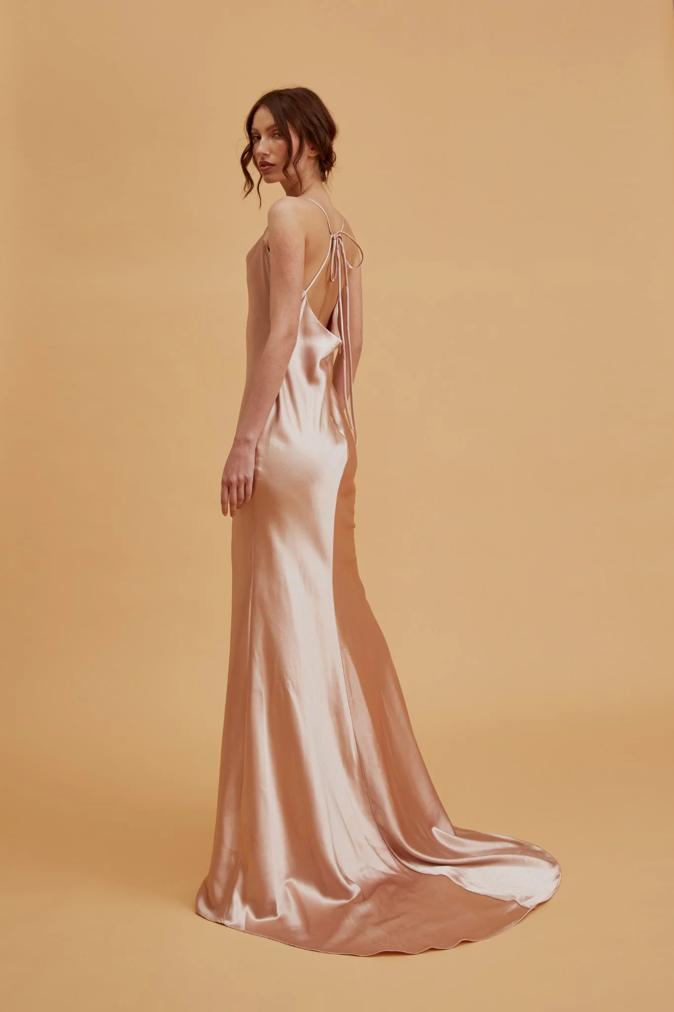 Pippa Champagne Satin Bridesmaid Cowl-Neck Slip Dress