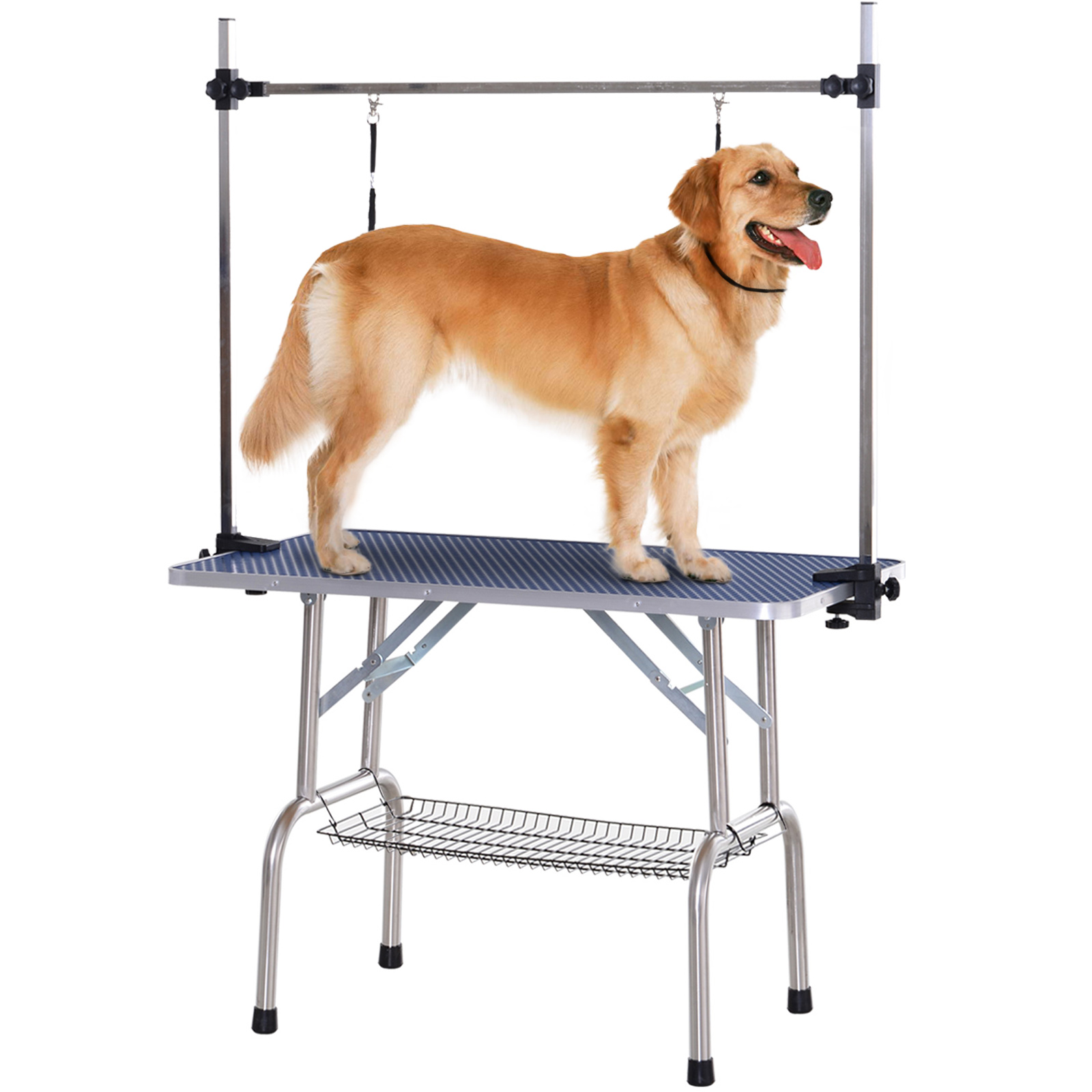 PawHut Hundepflegetisch Trimmtisch mit Unterkorb Tierpflegetisch Hunde Pflegetisch Hundefriseur Tisch Schertisch für Hunde Katzen bis zu 100kg Blau