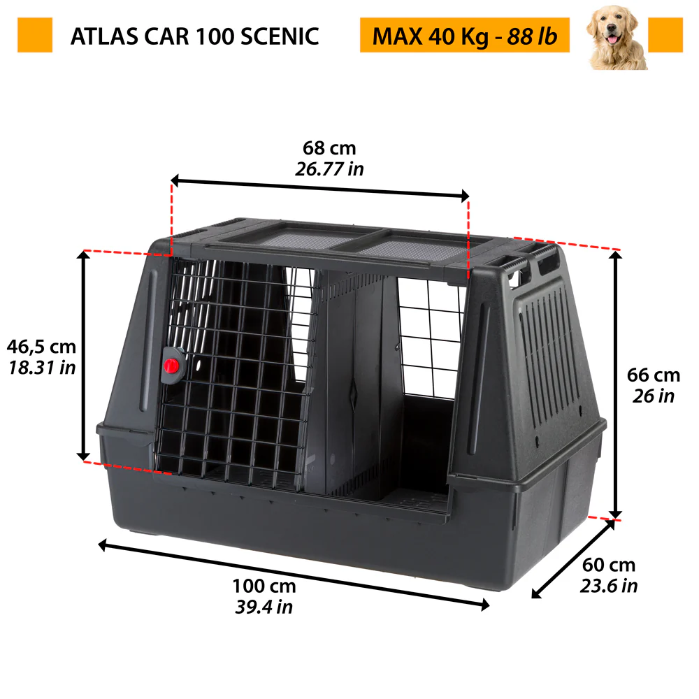 Atlas Car Scenic – Trasportino da Auto per Cani, Super Ventilato e Sicuro, con Doppia Porta Scorrevole, Disponibile in Due Misure