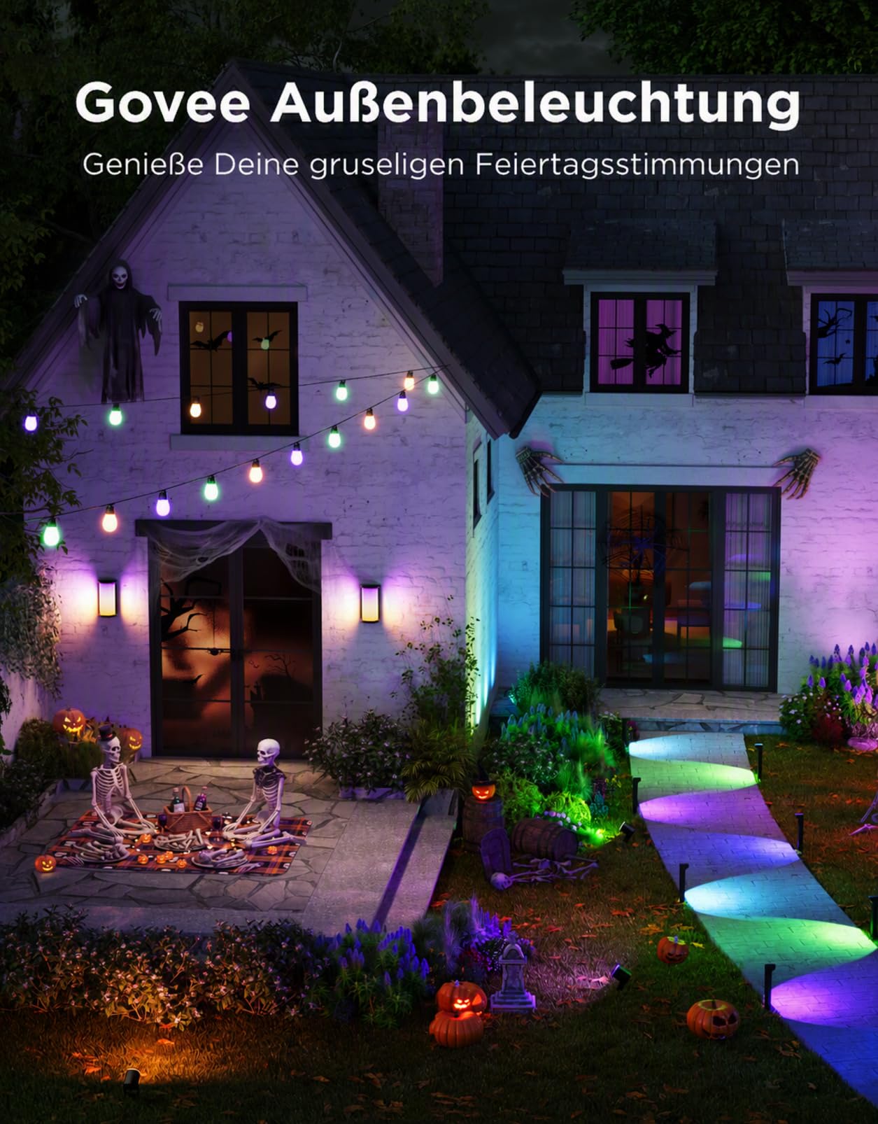 Smarte Außenwandleuchte 1500 lm IP65 2700–6500 K 2er-Set Aluminium Wi-Fi App Alexa Google Assistant Matter 45 Lichtszenen