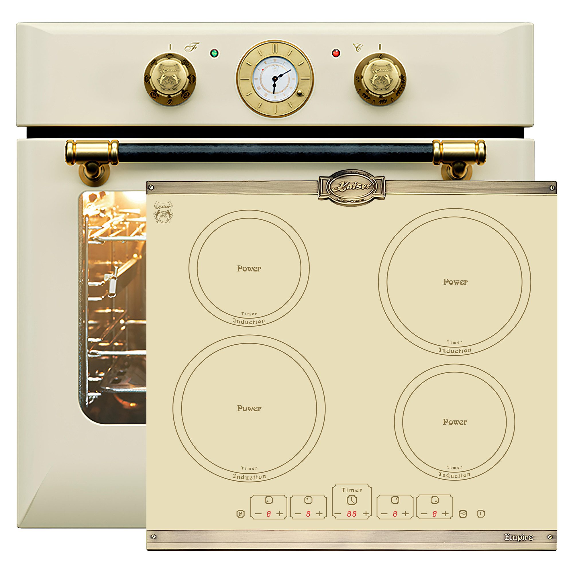 Backofen-Set Herd Set Autark Retro Einbau Backofen Elektro, 68 L mit Induktionskochfeld Autark 60 cm 4 Zonen mit Booster EH 6432 ElfBE +KCT 6195 IElfEm