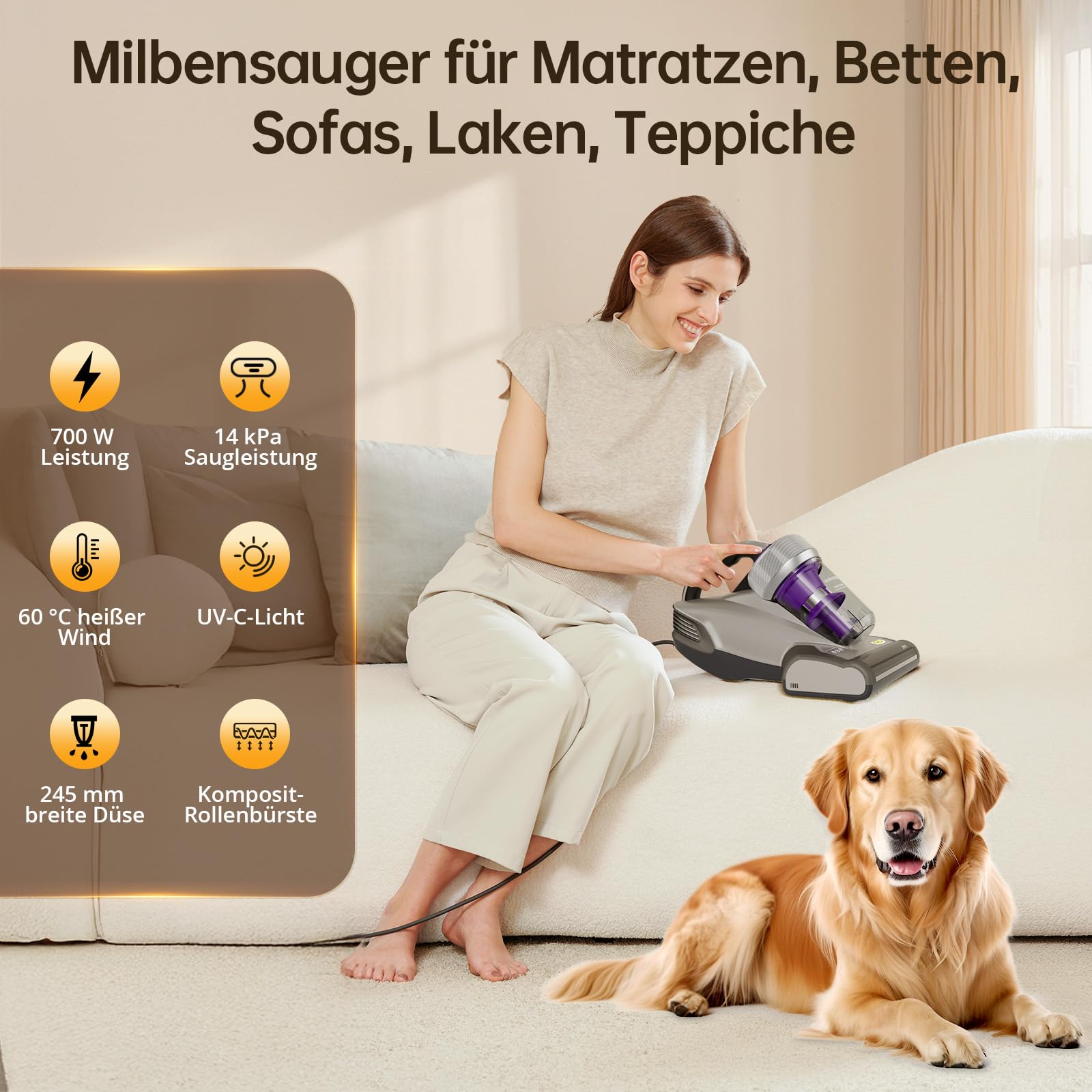 Jimmy JV35 Milbensauger UVC Licht 700W Heißluft Doppelter Zyklon Bettstaubsauger Matratzenreiniger Betten Sofa