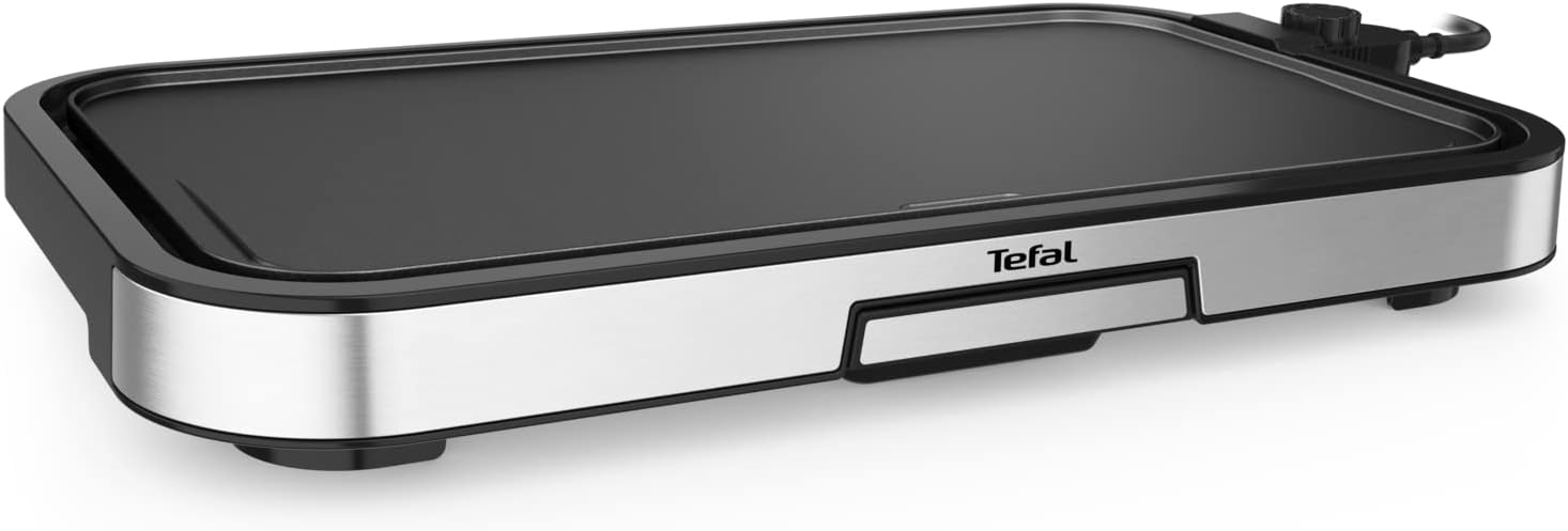 Tefal CB631D Giant Plancha Grill 12 persone, superficie XXL grill, rivestimento antiaderente, termostato regolabile, oil-free, cucina sana, facile da pulire, 2300 W,Acciaio inossidabile