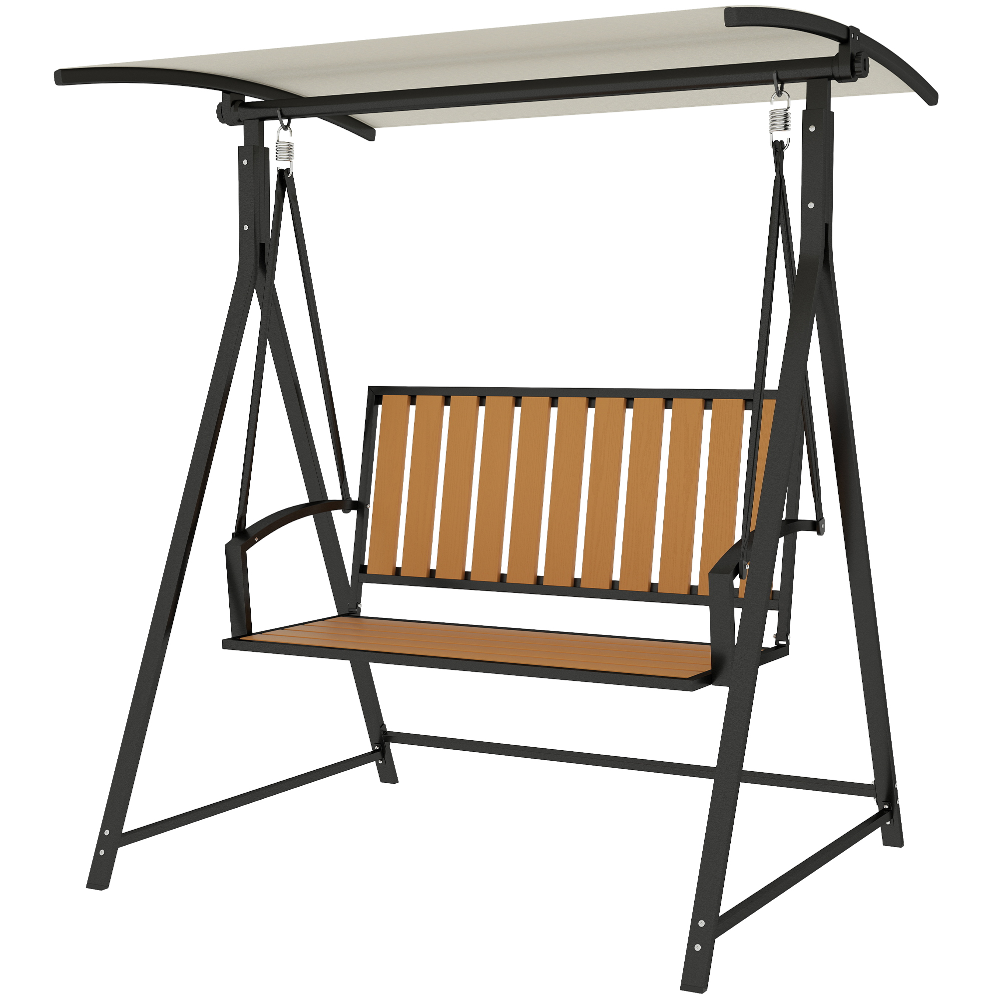 Outsunny Hollywoodschaukel mit verstellbarem Sonnendach, 2-Sitzer Gartenschaukel 142 x 112 x 162cm, Schwarz