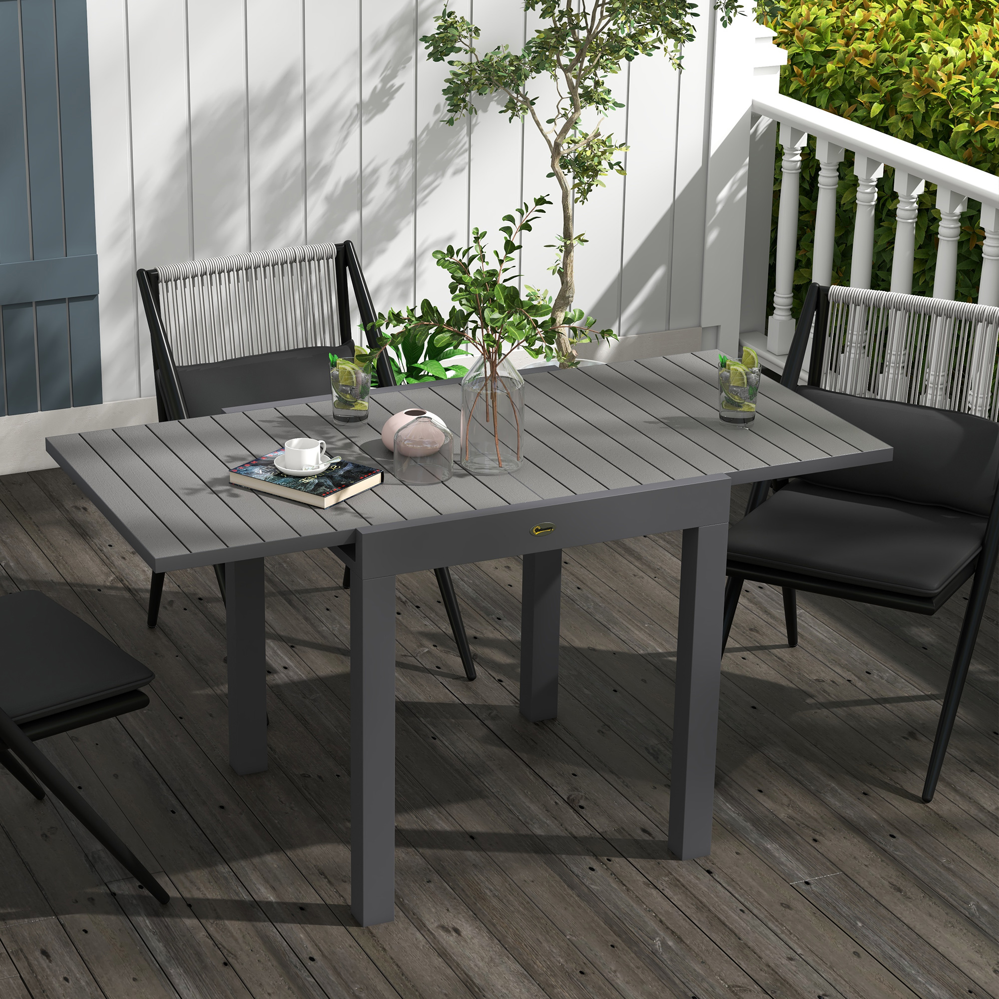 Outsunny Gartentisch Outdoor-Tisch, wetterbeständig, 162 x 80 x 75 cm, Grau