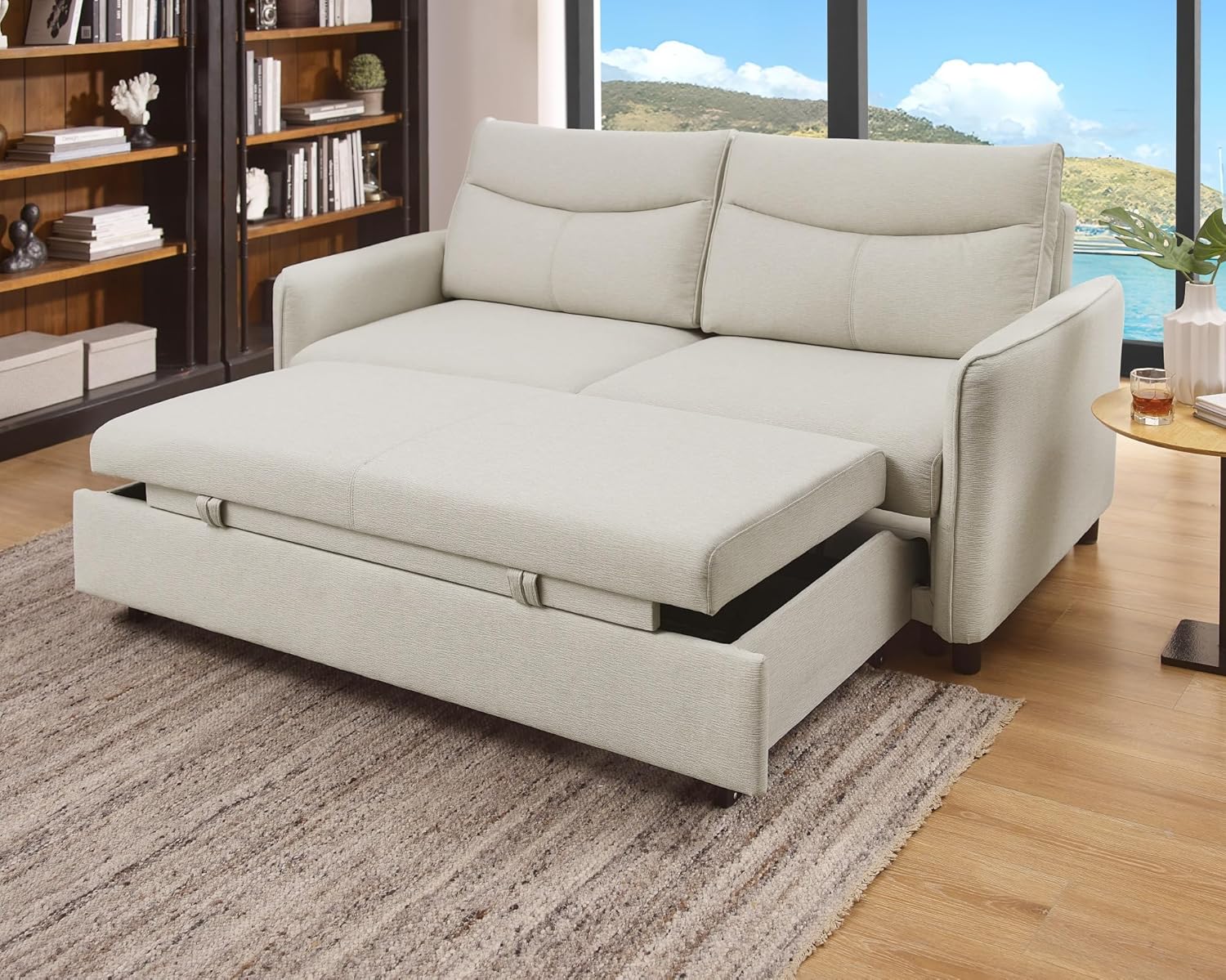 75 Inch Queen Size Sleeper Sofa Bed Pull Out Futon Loveseat for Small Spaces Grey