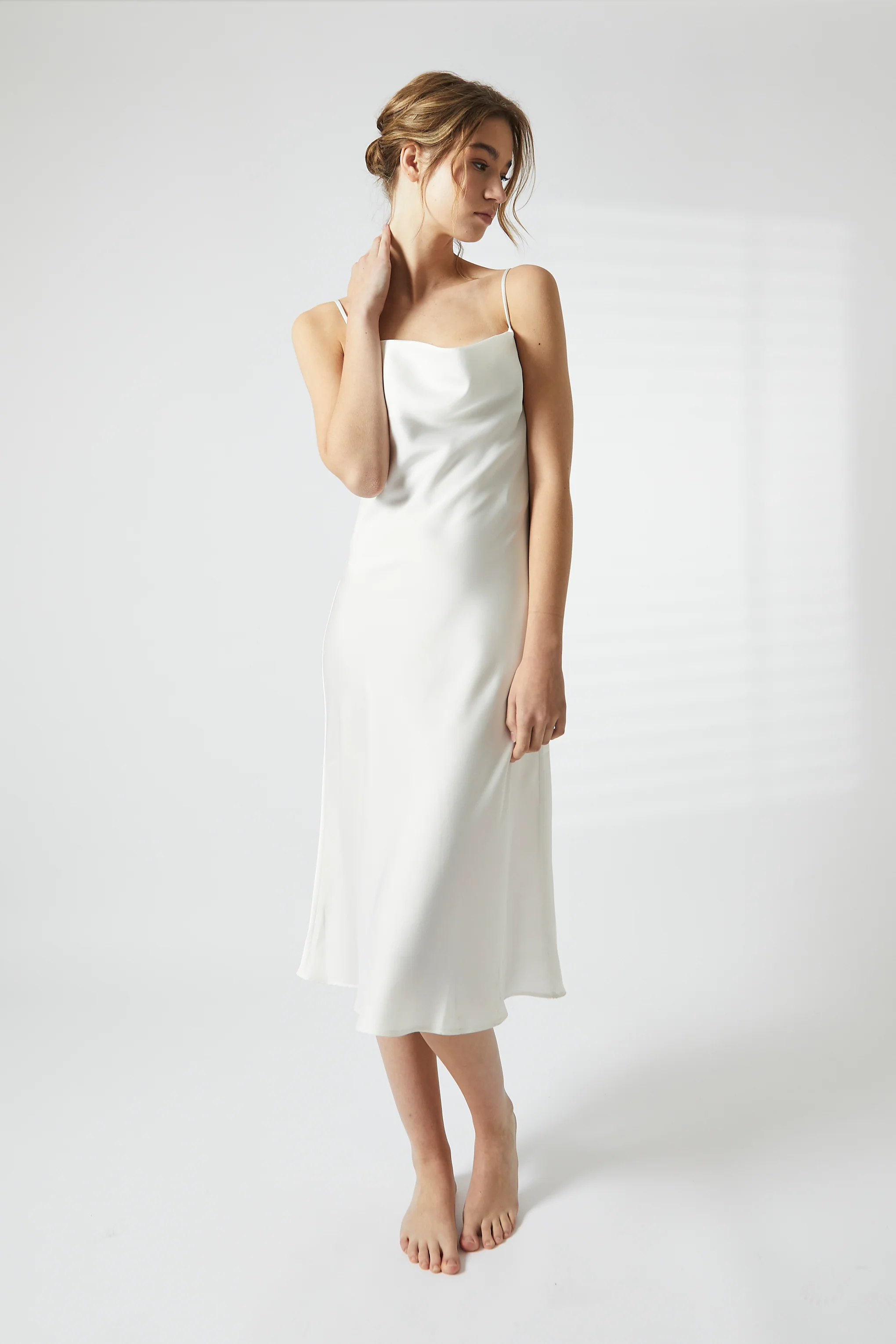 White Satin Midi Cowl Nightie