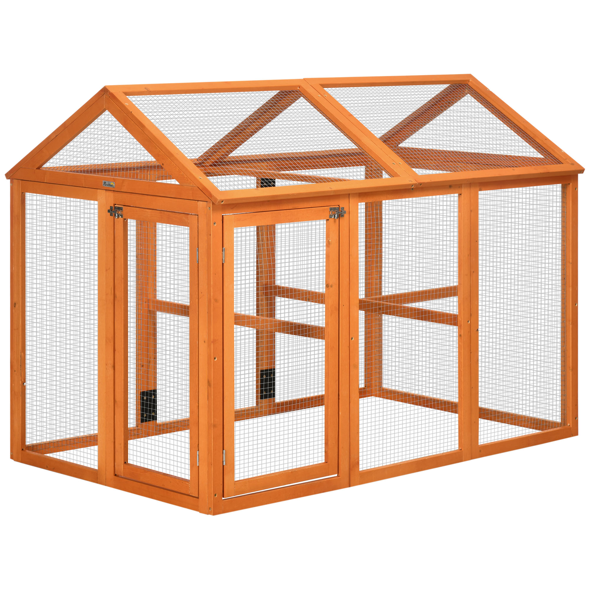 PawHut Hühnergehege aus Holz, Käfig für Hühner, Metallgehege 140 x 88,5 x 106 cm Orange