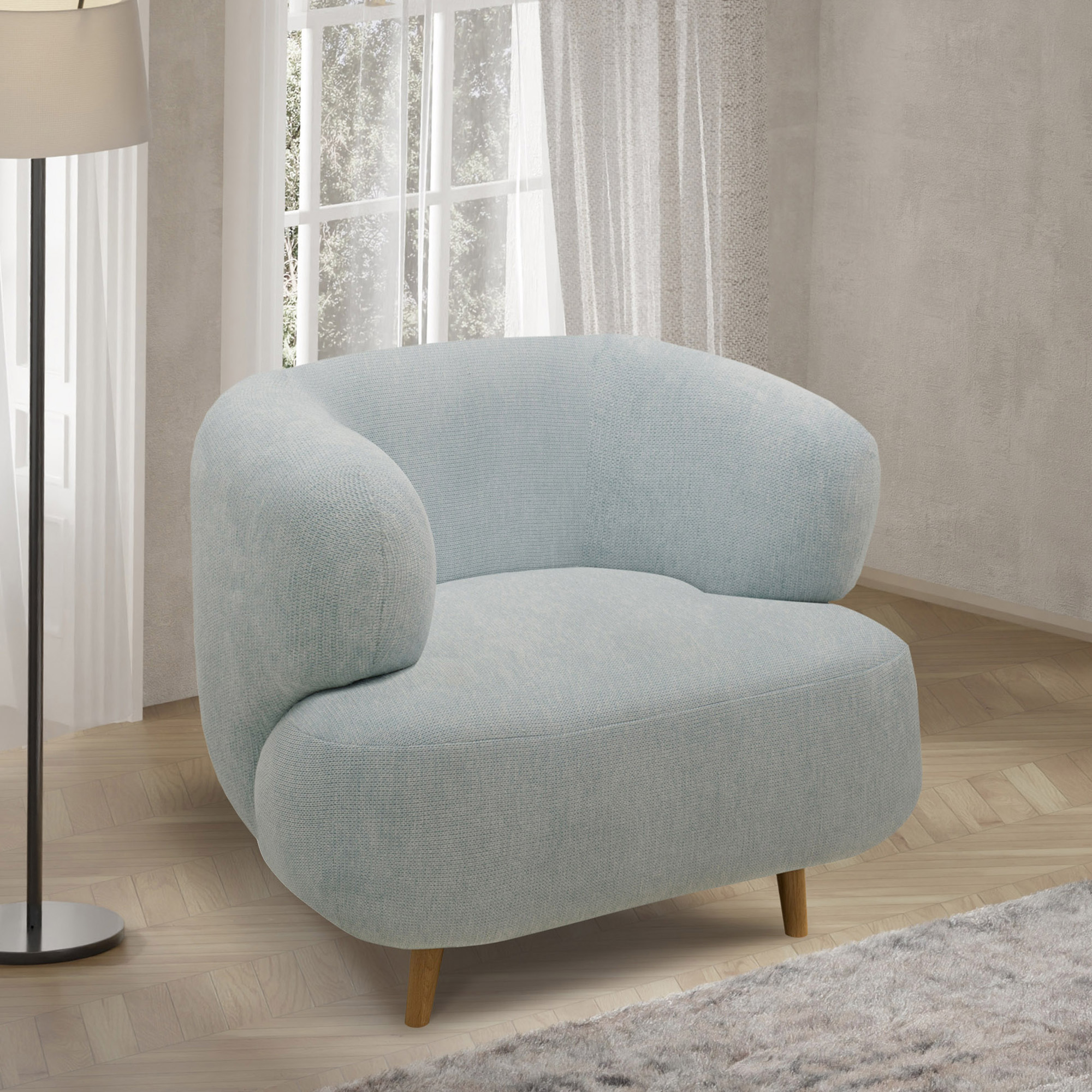 Polstersessel 800014, Sessel, Holzfüße, Armsessel, 86 x 73 x 160 (BxTxH), blau