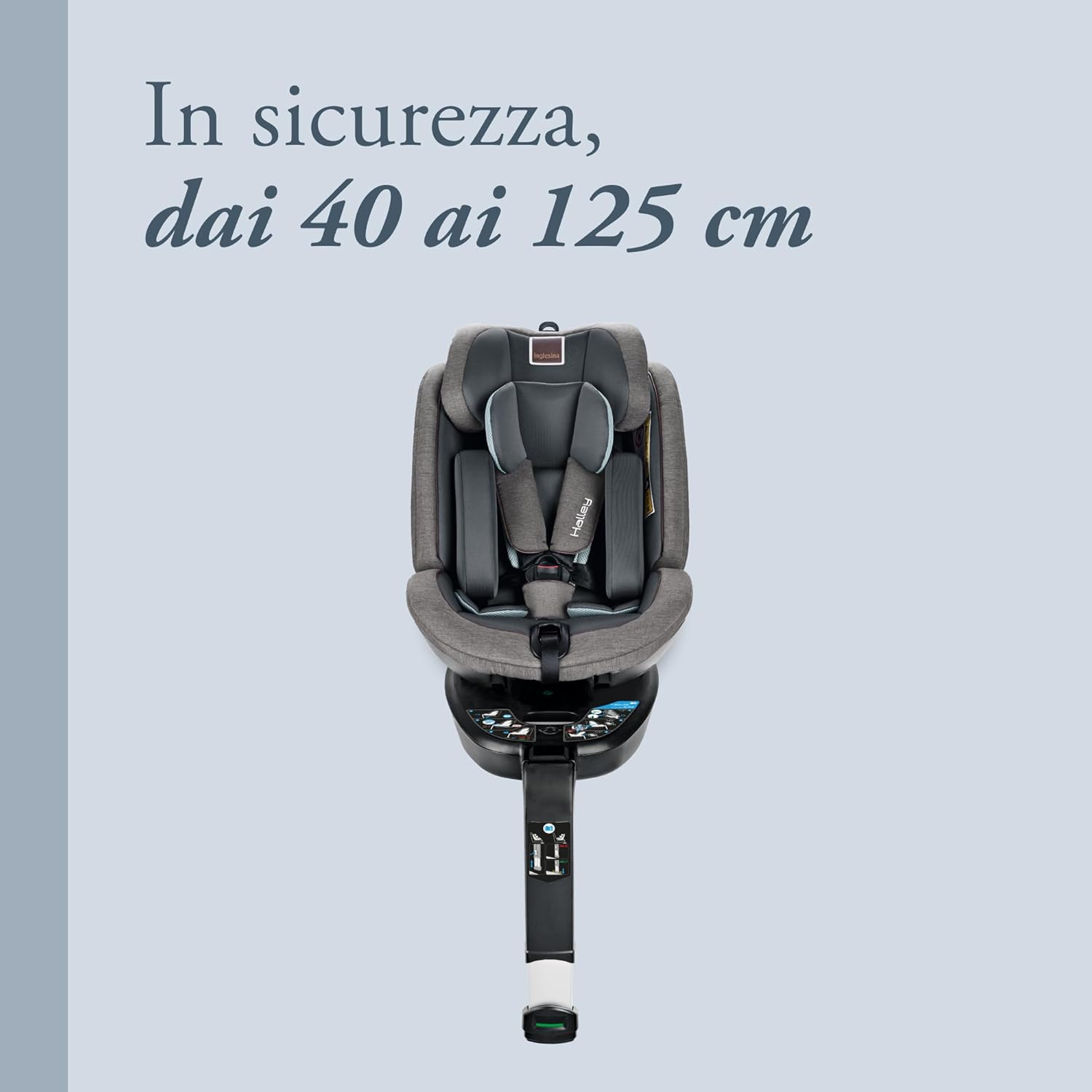 Inglesina Halley, Seggiolino auto rotante 360, Da 0 a 7 Anni Circa, da 40cm 125 cm, Grey