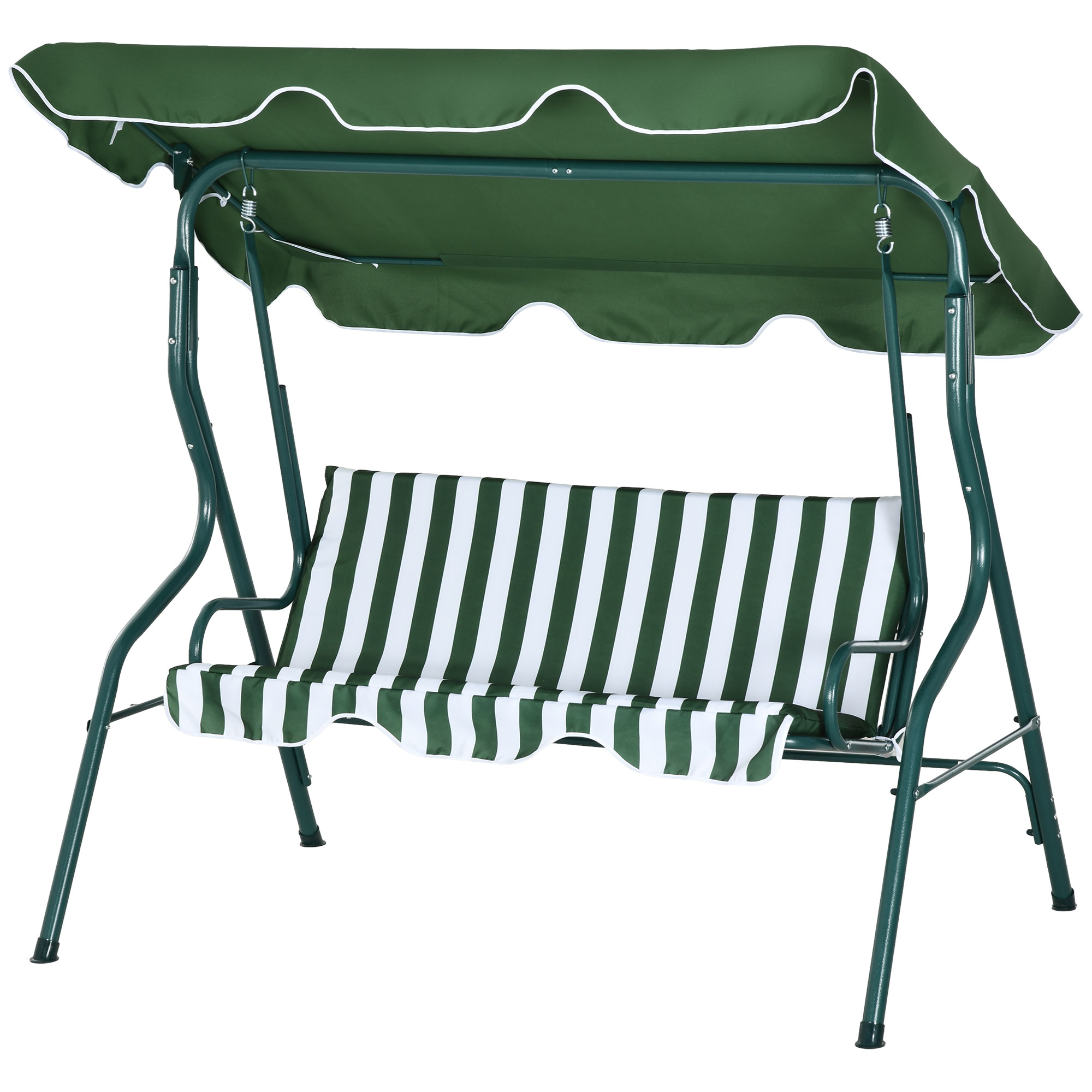 Outsunny 3-Sitzer Hollywoodschaukel Gartenliege Schaukelbank, wetterbeständig, 172 cm x 110 cm x 153 cm, Grün + Weiß