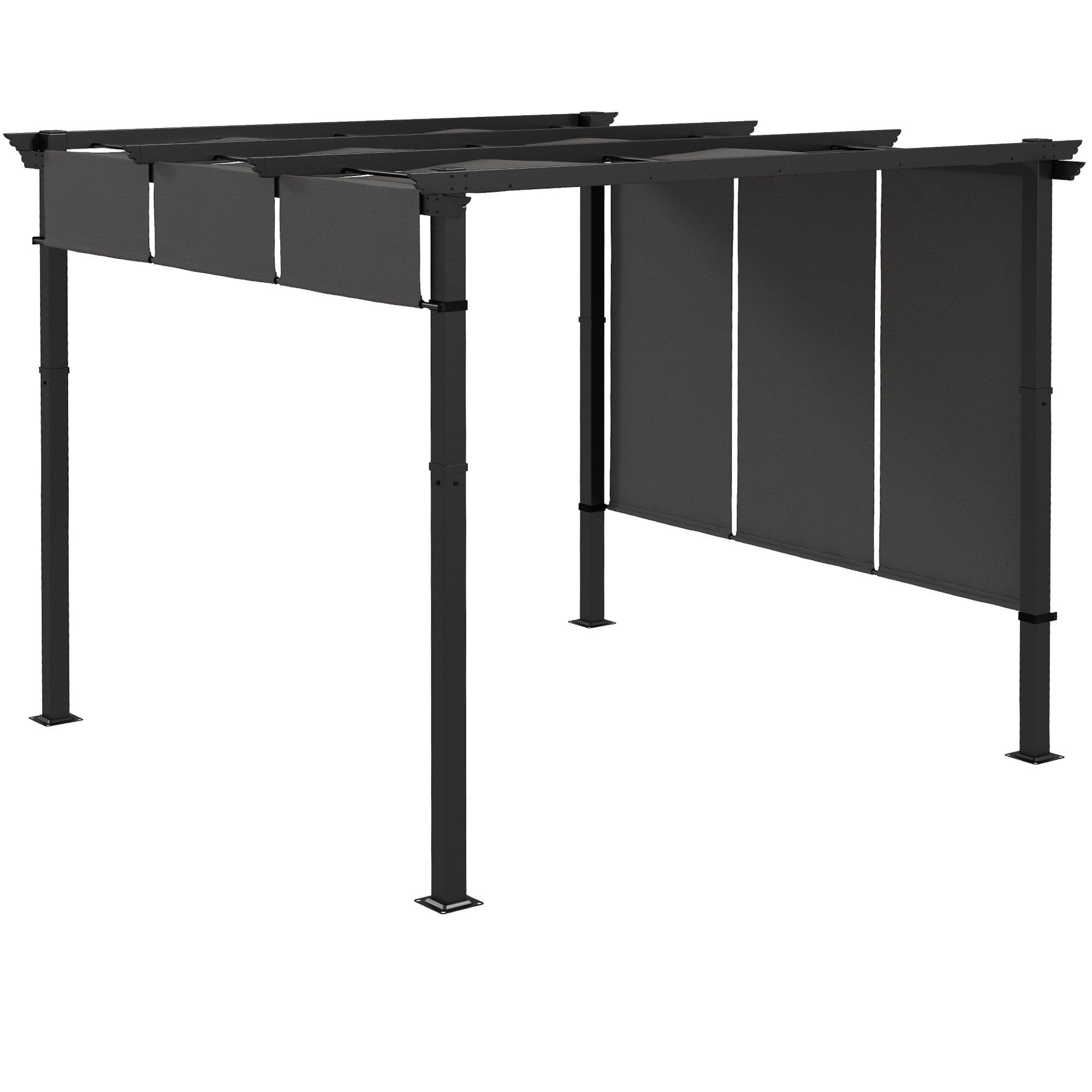 Outsunny Pergola mit 3 verschiebbaren Stoffdächern 3L x 3B m, Metallstruktur mit Epoxidharz-Antikorrosion, Polyesterstoff in Grau