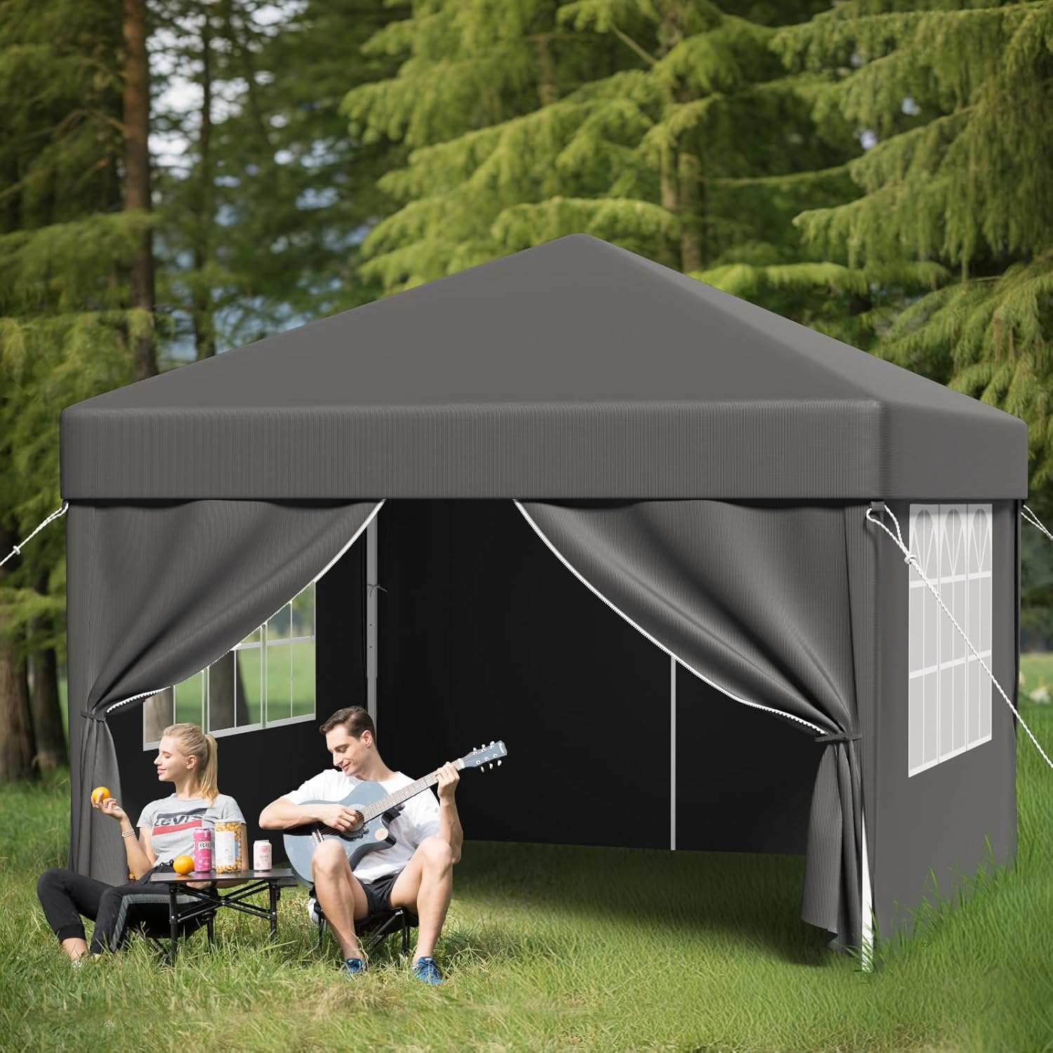TRIUMPHKEY 3 x 6 Folding Gazebo Waterproof with UV Protection 50+ Outdoor Gazebo Heavy Duty Durable for Gardens, Markets, Patios, Folding Gazebos with Four Removable Side Walls, Grey