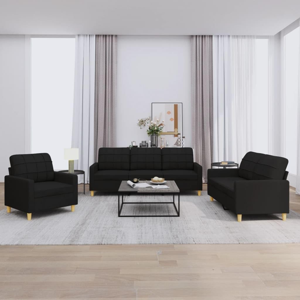 Gecheer Set di 3 divani da salotto moderni, 6 posti, in tessuto nero