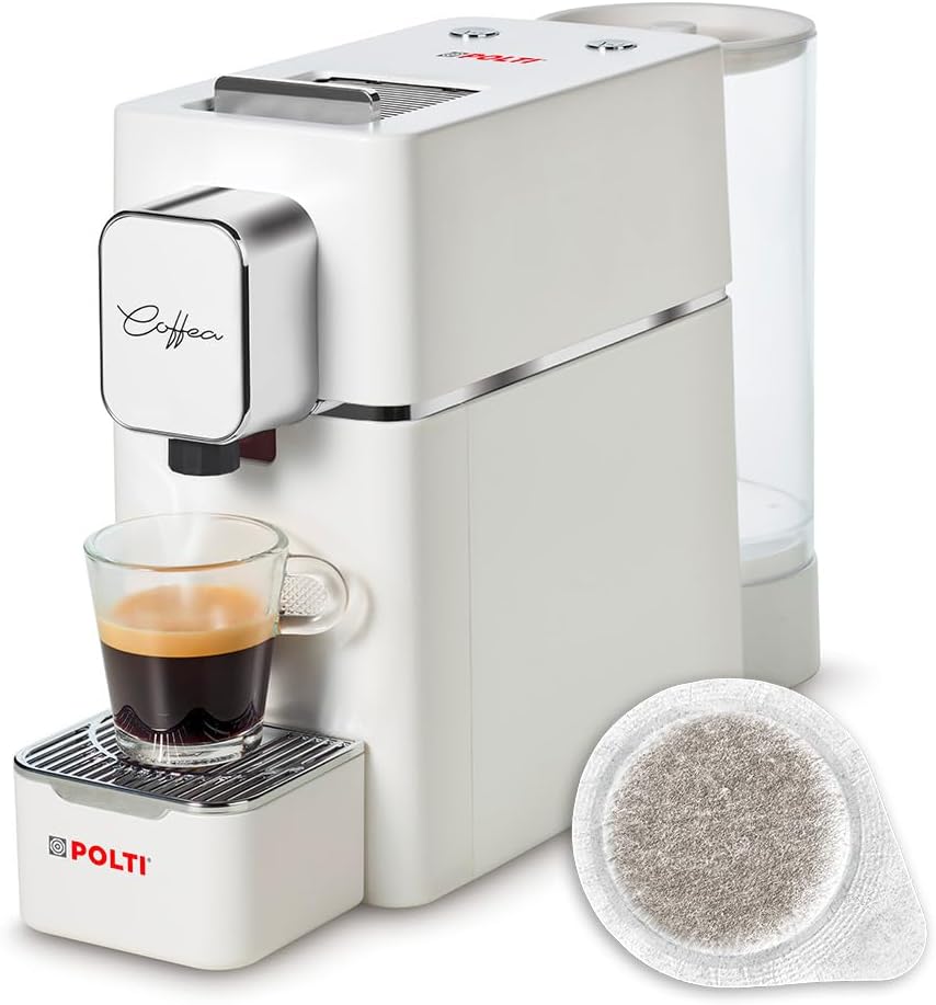 Polti Coffea S15W, Espresso Coffee Machine, Compatible with E.S.E. Pods 44 mm, Tank 0.85L, Pump Pressure 19 bar, White