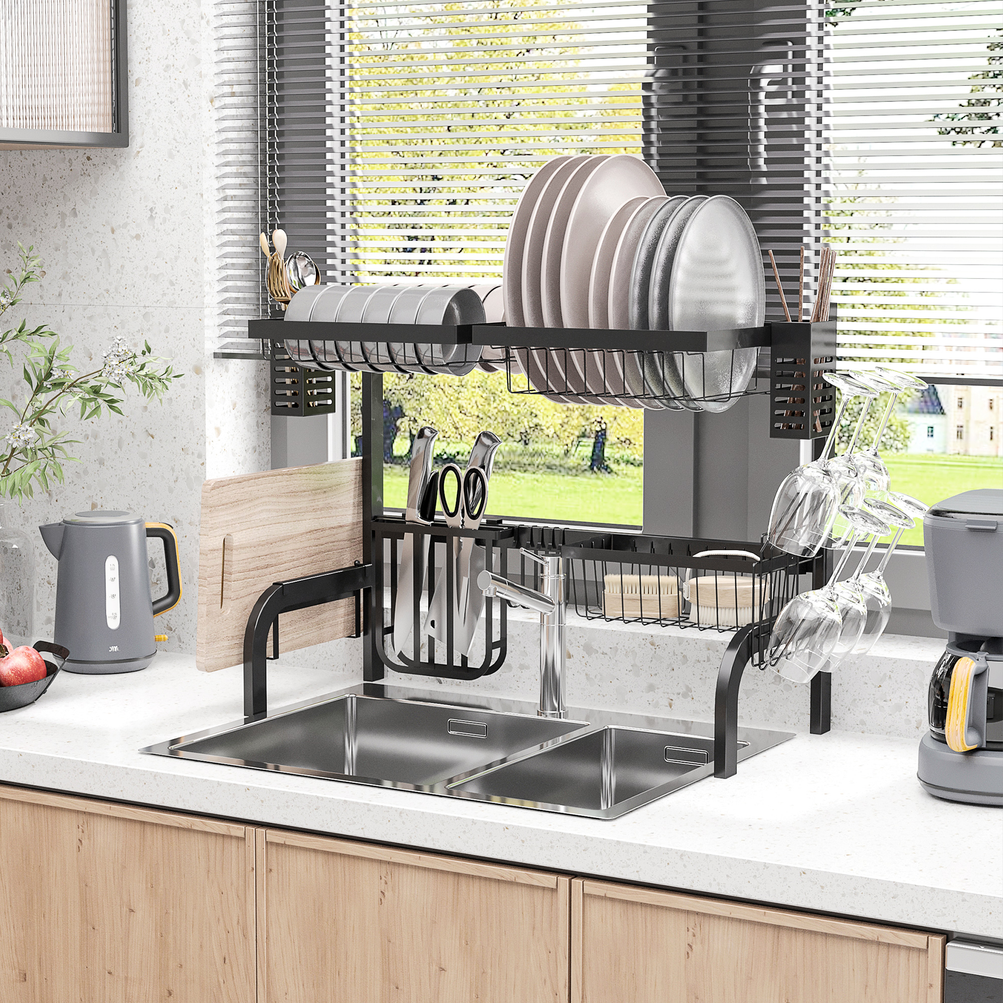 HOMCOM Geschirrkorb, Modularer Geschirrhalter aus Metall, bis zu 26 kg belastbar, Schwarz
