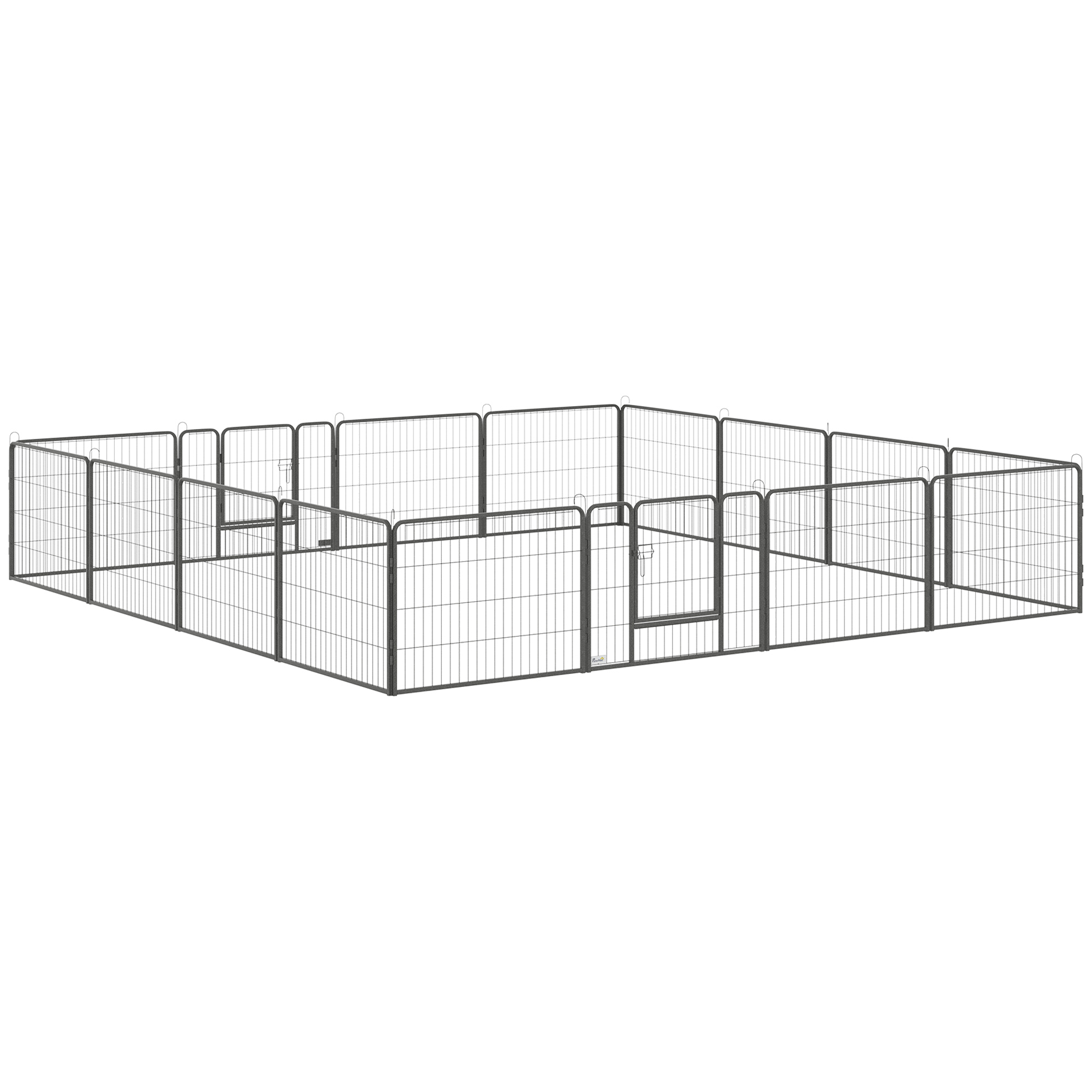 PawHut Welpenauslauf Freigehege 16 Segmente 60 cm Hoch Laufstall für Haustier welpengitter Zaun Laufgitter Laufstall Hundegehege Outdoor Gitter Welpen gestaltbar mit 2 Tür Stahl Grau