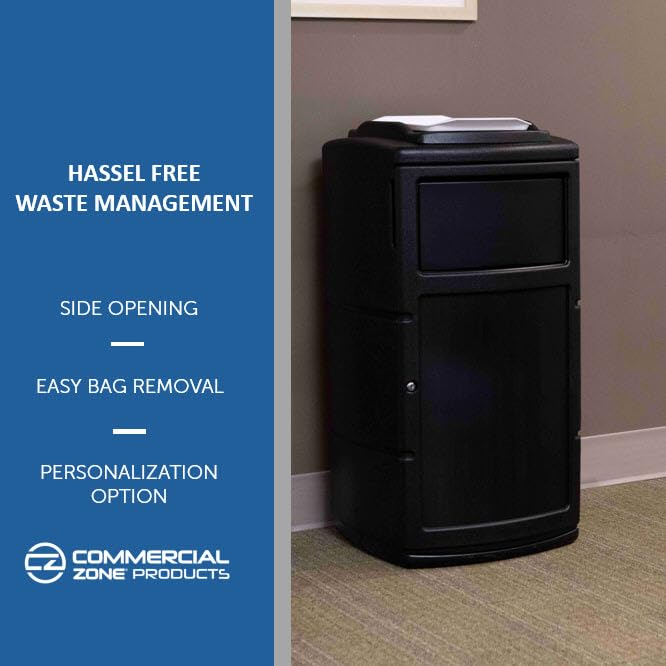 Commercial Zone PolyTec™ Side Entry Trash Container, Square, Tray, Dual Flipper, Dome Top