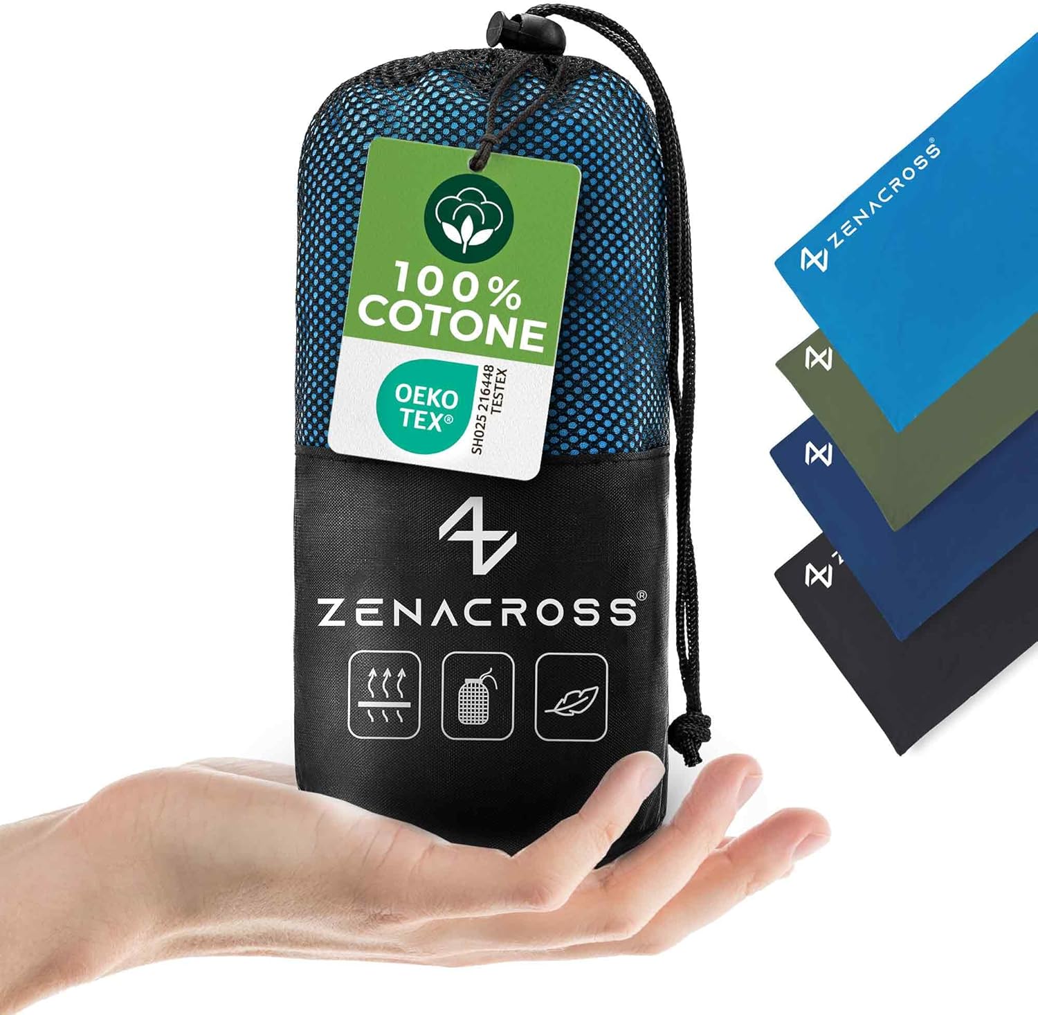 Zenacross - Travel Sheet Sleeping Bag - Ultralight and Compact Single Bed Bag - 100% Cotton - Sleeping Bag with Pillow Compartment - Single Cotton Sheet