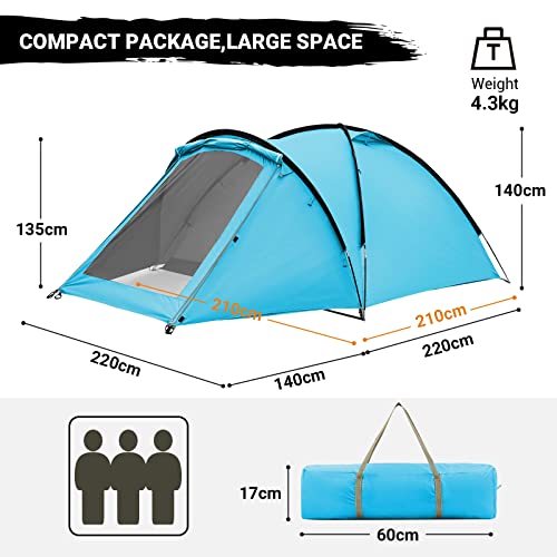 KingCamp Tenda da Campeggio 2 3 Posti con Veranda, Strato Doppio, Tessuto Ignifugo, Impermeabile più Dettagliato, Portatile con Custodia,Tenda da Trekking Leggra 220 x (220   140) x135 /140 e 4,3 kg : Amazon.it: Sport e tempo libero