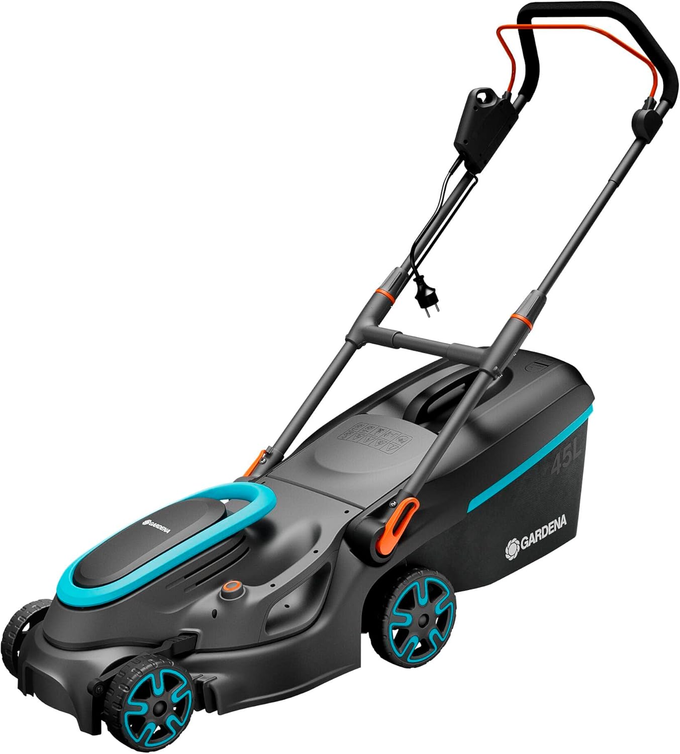 Gardena Elektro-Rasenmäher PowerMax 37/1800 G2: Mäher bis 500 m², 1800 W Leistung, 37 cm Schnittbreite, 45 l Fangvolumen, 35 bis 65 mm Schnitthöhe, ErgoTec Plus Griff, zusammenklappbar (14637-20)