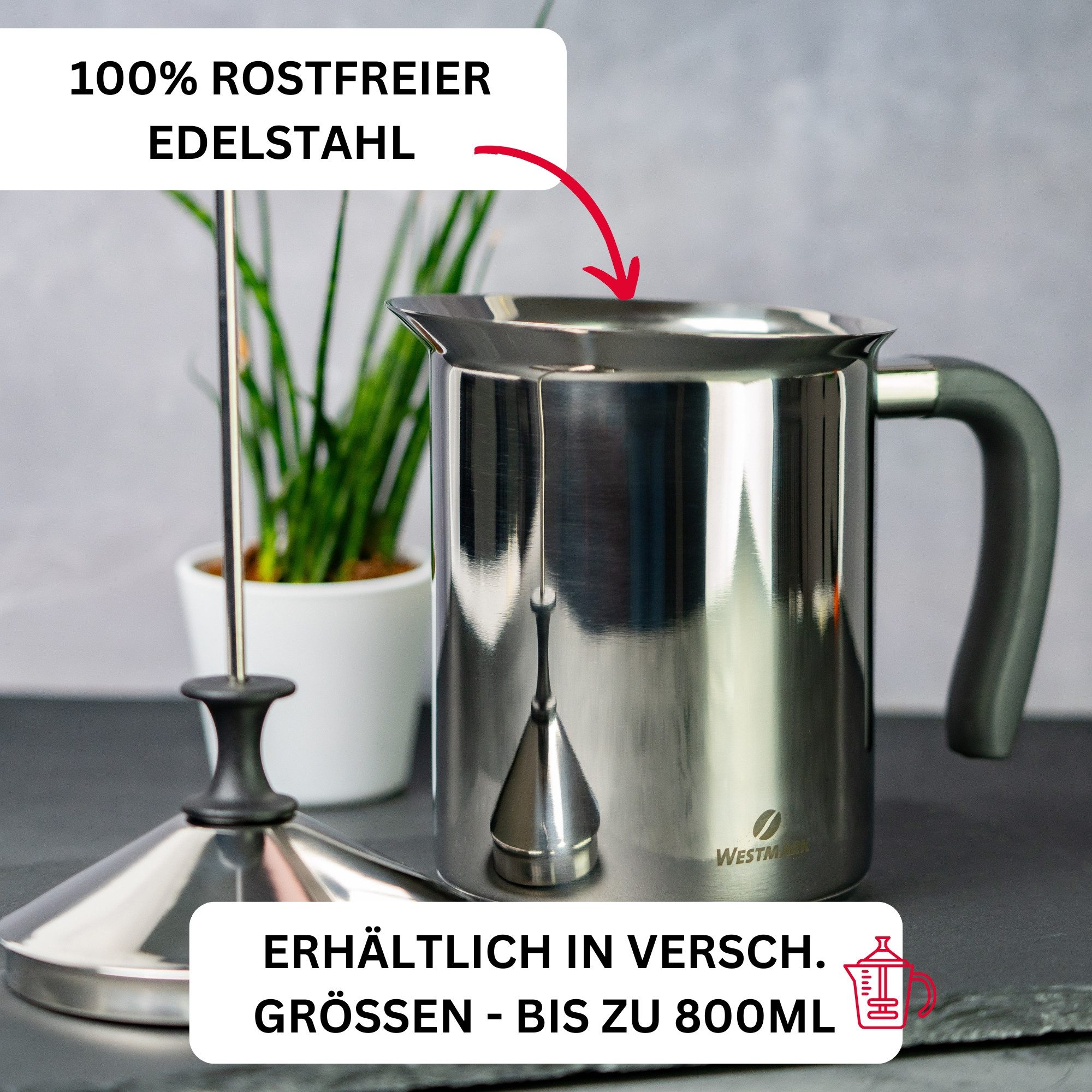 Milchaufschäumer 800 ml, Brasilia Plus, Rostfreier Edelstahl