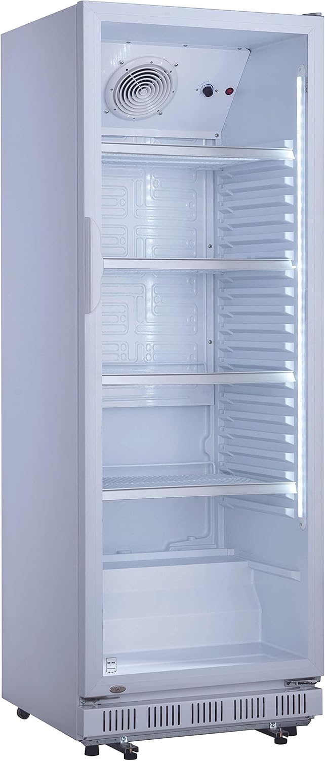 METRO Professional Frigorifero per bevande in acciaio/alluminio, porta in vetro con serratura e chiave, 4 ripiani regolabili, 180 W, illuminazione a LED (Bianco, 347 L)